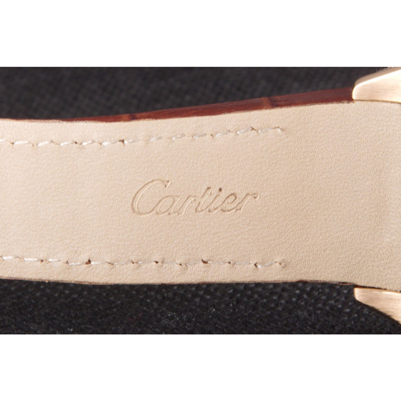 MiroTime Swiss Cartier Santos Rose Gold Bezel with Diamonds and Brown Leather Strap sct46 621530