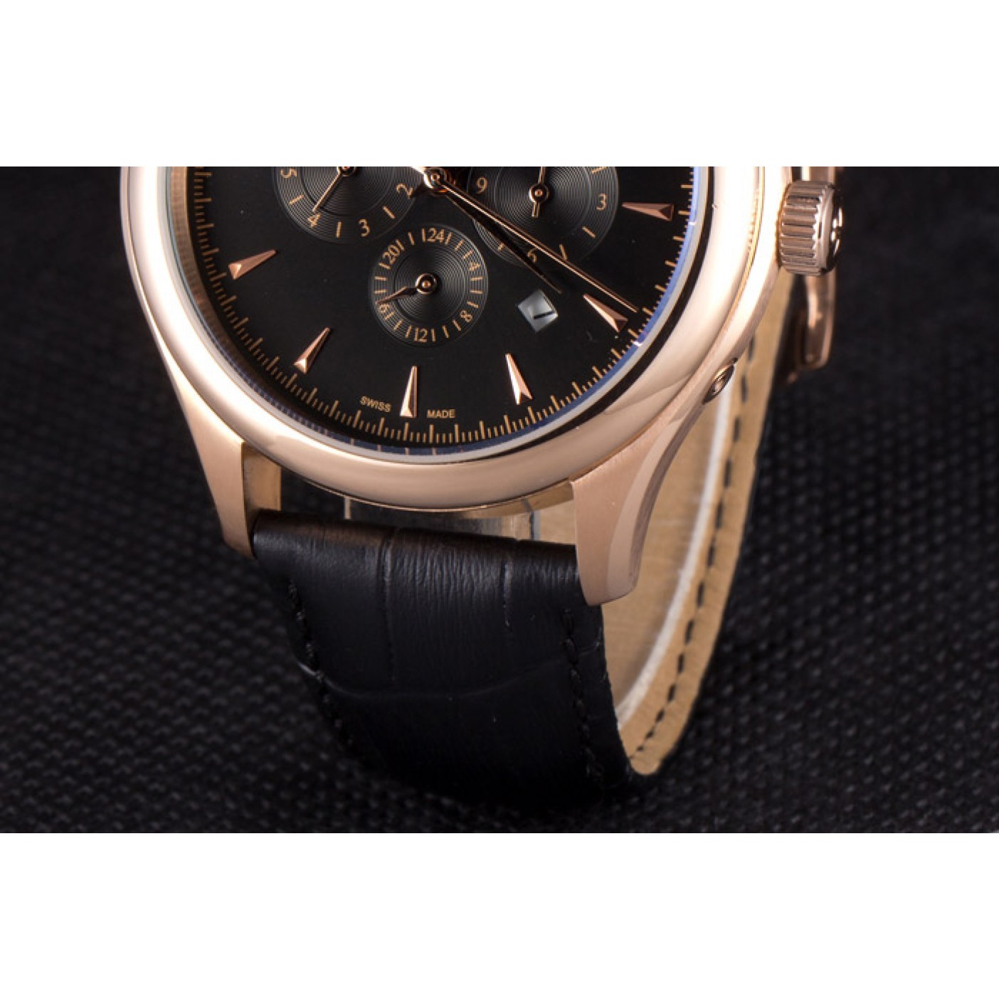MiroTime Jaeger Lecoultre Master Chronograph Gold Bezel Black Leather Band 621619