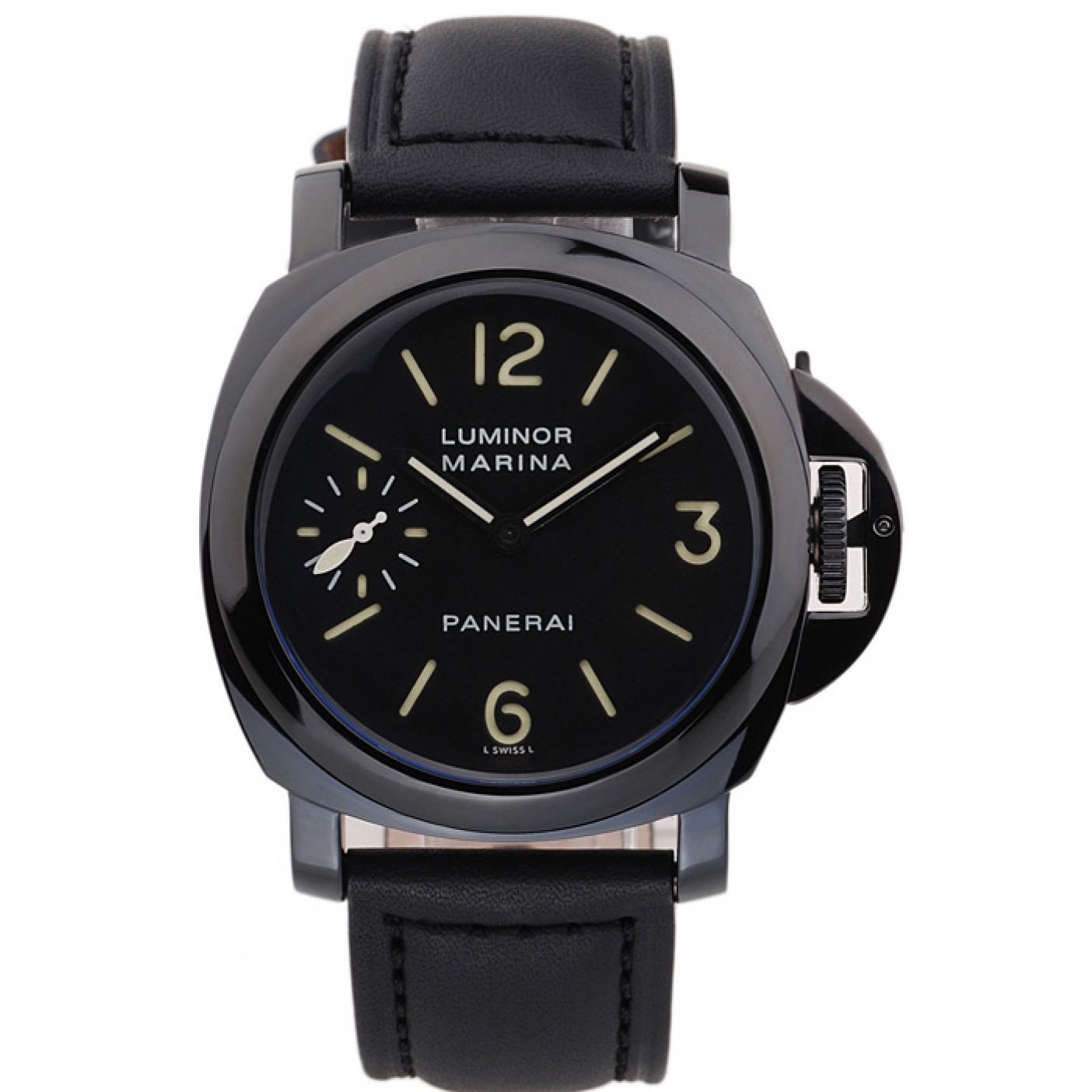 MiroTime Panerai Luminor Marina Black Dial Black Stainless Steel Case Black Leather Bracelet