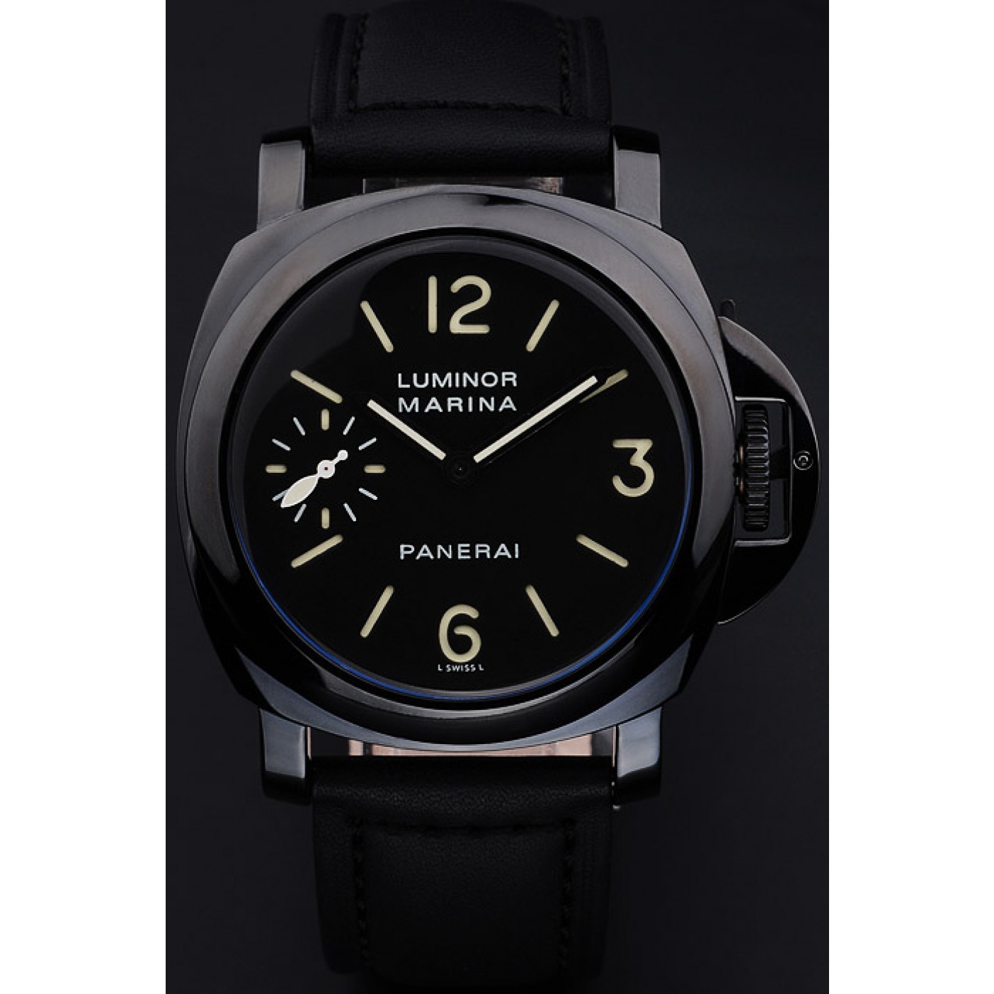 MiroTime Panerai Luminor Marina Black Dial Black Stainless Steel Case Black Leather Bracelet