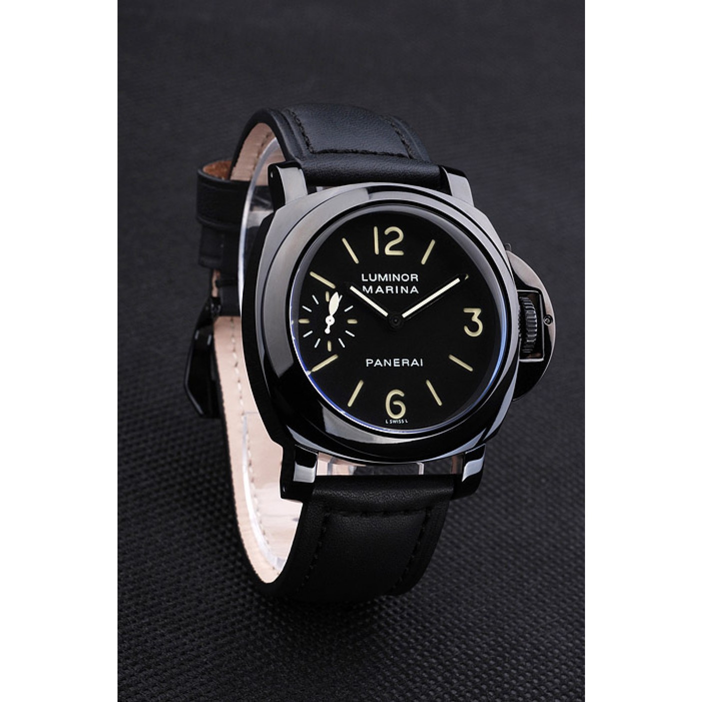 MiroTime Panerai Luminor Marina Black Dial Black Stainless Steel Case Black Leather Bracelet