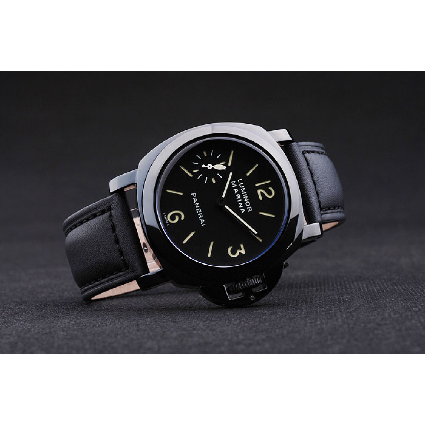 MiroTime Panerai Luminor Marina Black Dial Black Stainless Steel Case Black Leather Bracelet