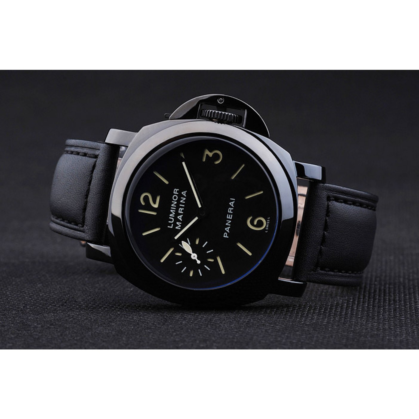 MiroTime Panerai Luminor Marina Black Dial Black Stainless Steel Case Black Leather Bracelet