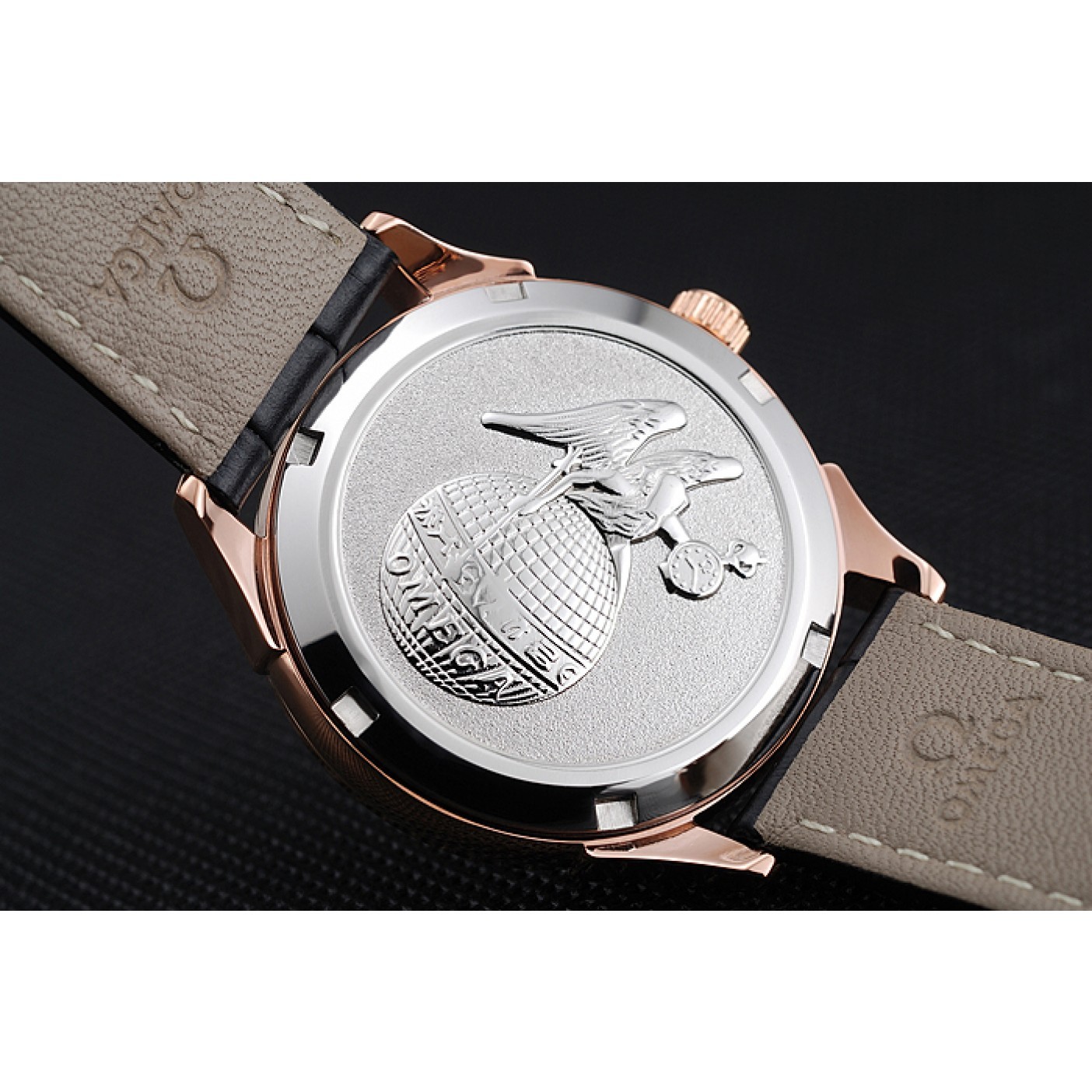 MiroTime Omega DeVille Prestige Black Dial Gold Diamond Case Black Leather Bracelet 1454123