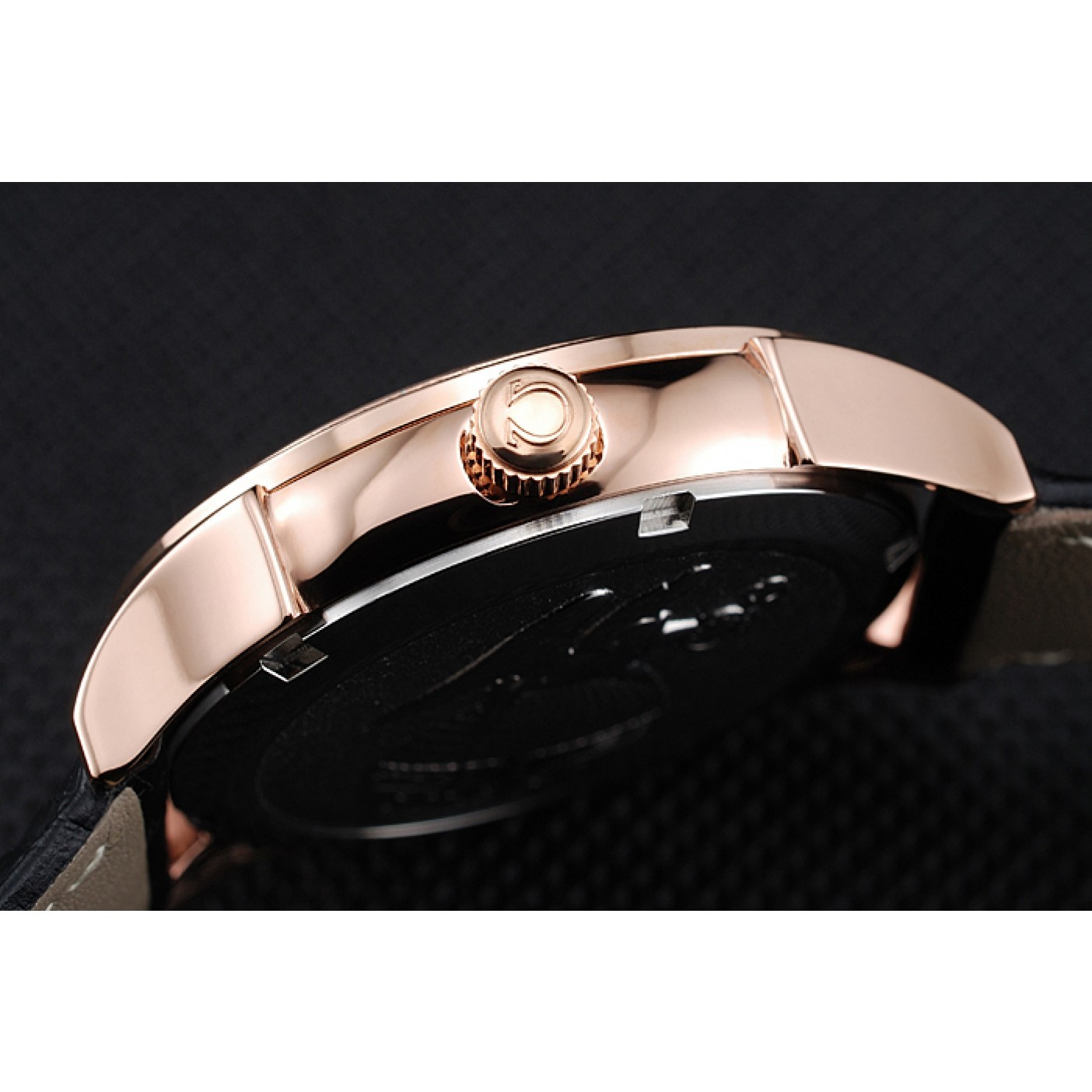 MiroTime Omega DeVille Prestige Black Dial Gold Diamond Case Black Leather Bracelet 1454123