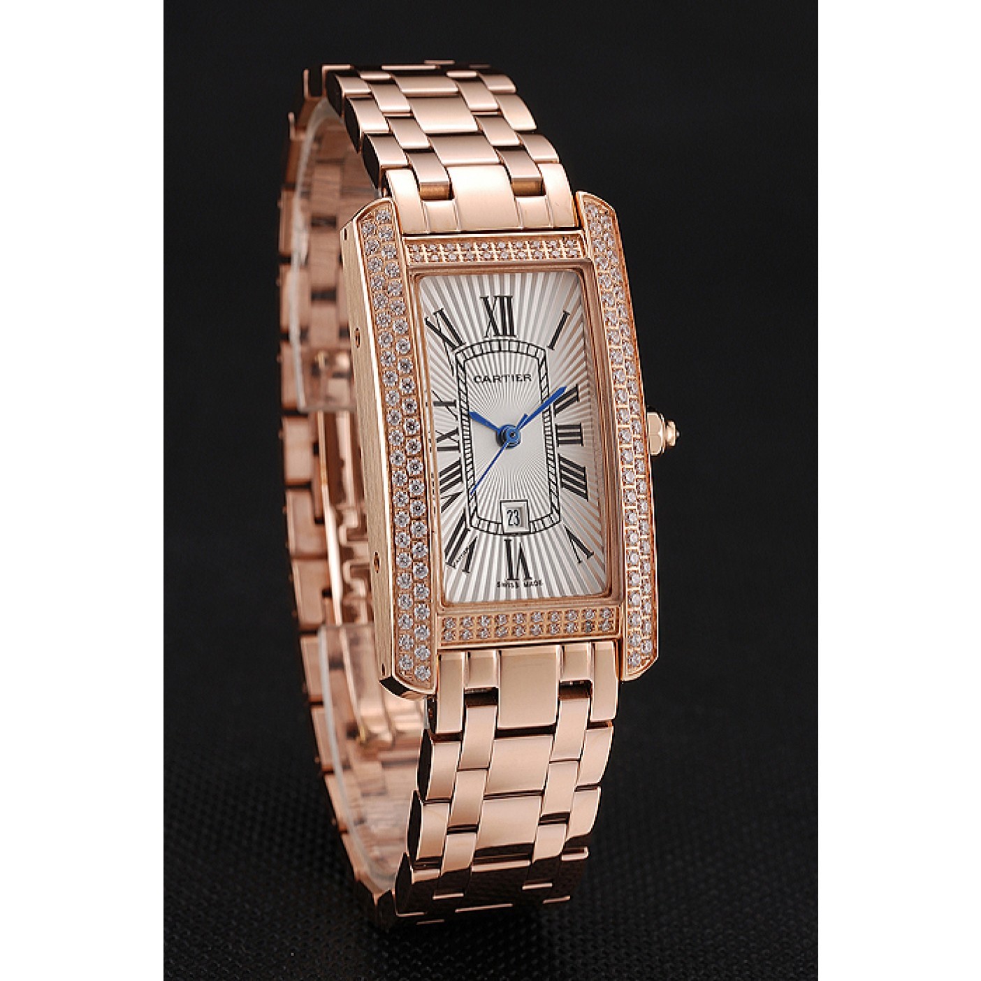MiroTime Cartier Tank Americaine White Dial Diamond Bezel Rose Gold Case And Bracelet 1453779