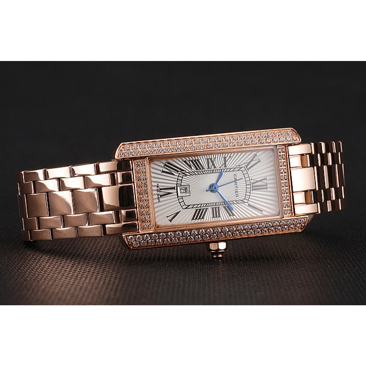MiroTime Cartier Tank Americaine White Dial Diamond Bezel Rose Gold Case And Bracelet 1453779