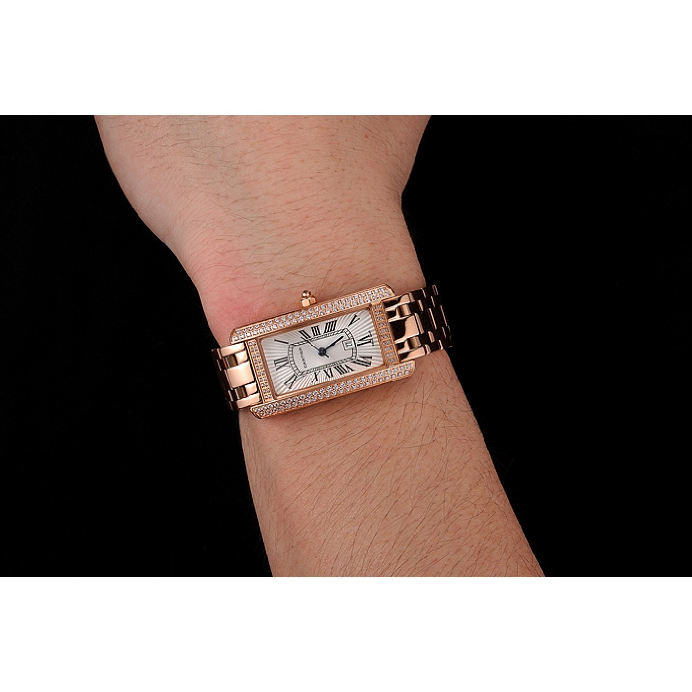 MiroTime Cartier Tank Americaine White Dial Diamond Bezel Rose Gold Case And Bracelet 1453779