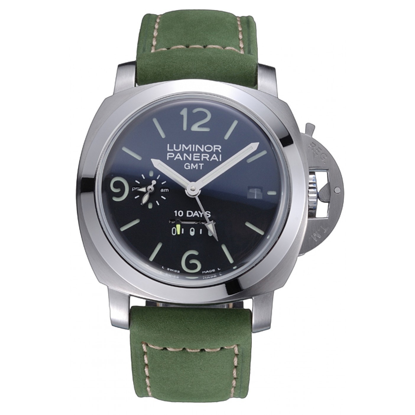 MiroTime Panerai Luminor GMT Stainless Steel Bezel Green Leather Bracelet 622318