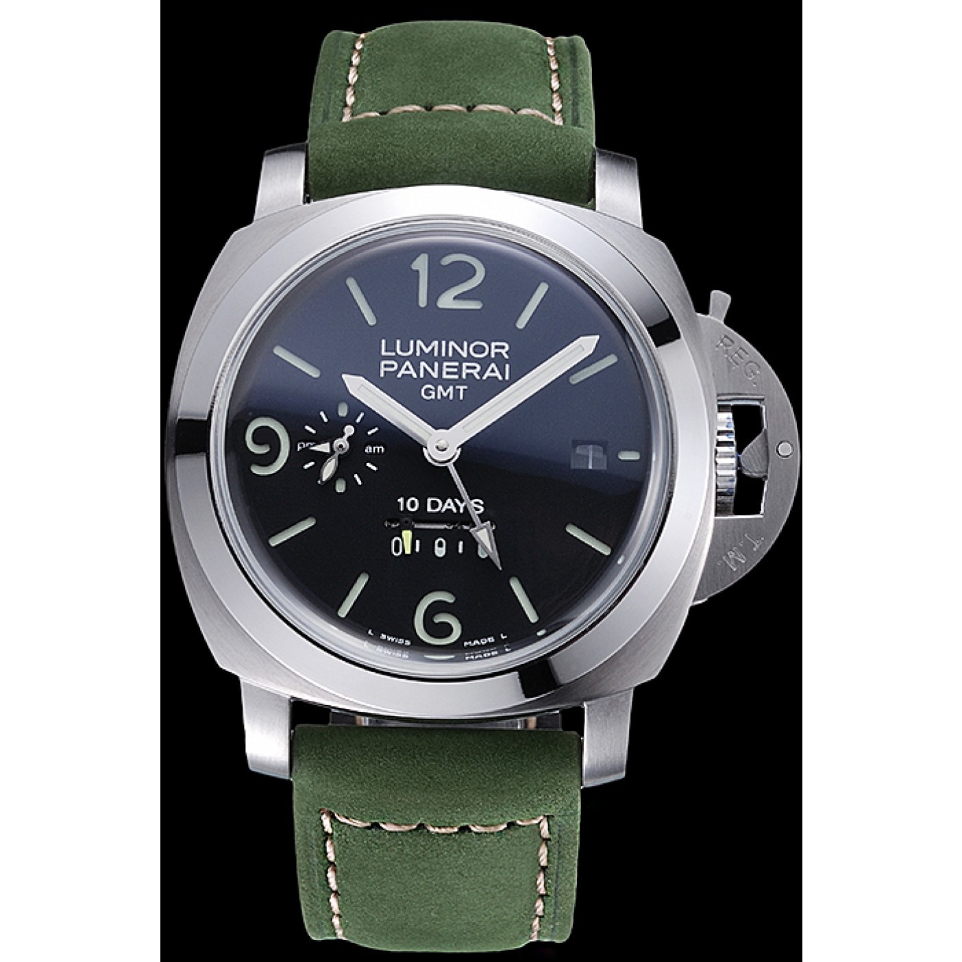 MiroTime Panerai Luminor GMT Stainless Steel Bezel Green Leather Bracelet 622318