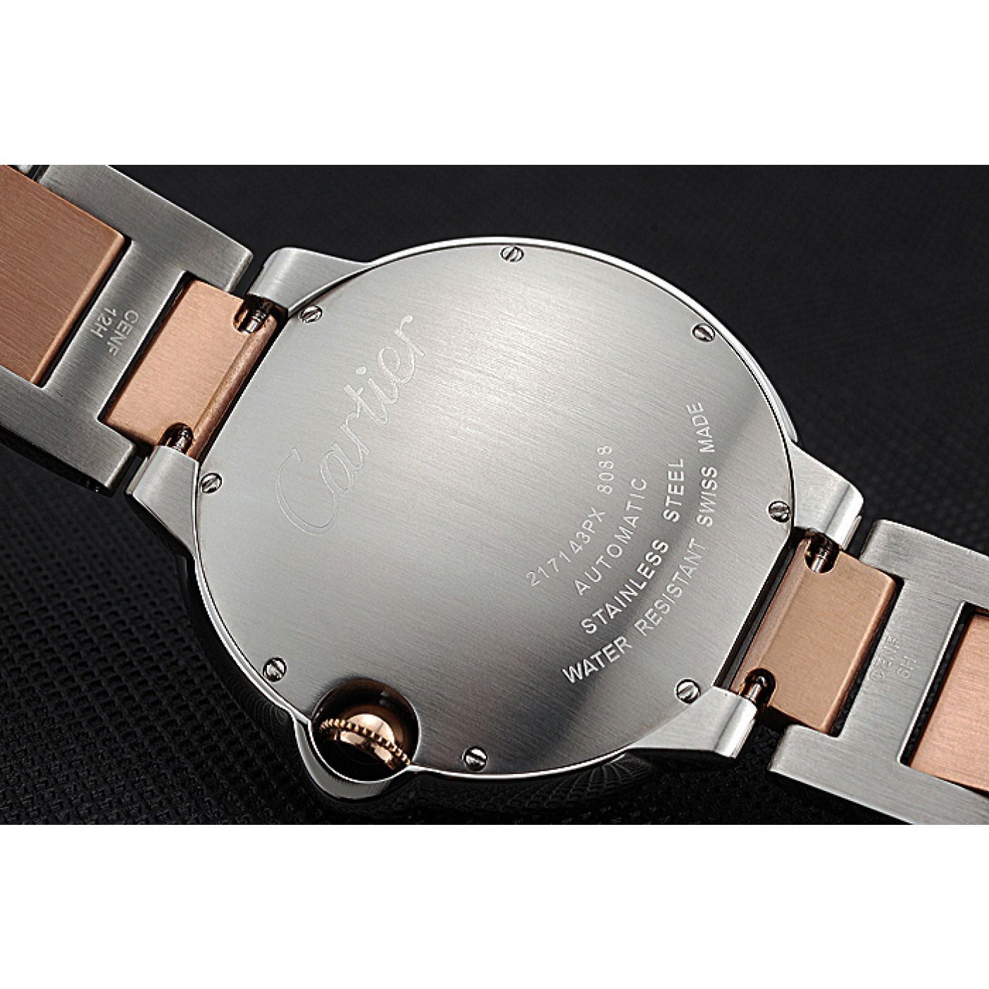 MiroTime Swiss Ballon Blue De Cartier Steel Case White Dial Roman Numerals Two Tone Bracelet 622646