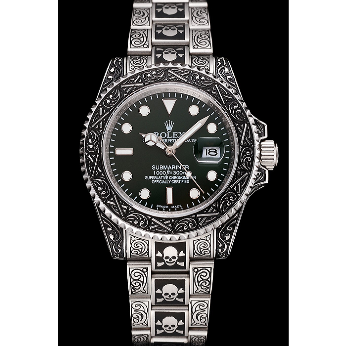 MiroTime Rolex Submariner Skull Limited Edition Green Dial Vintage Case And Bracelet 1454079