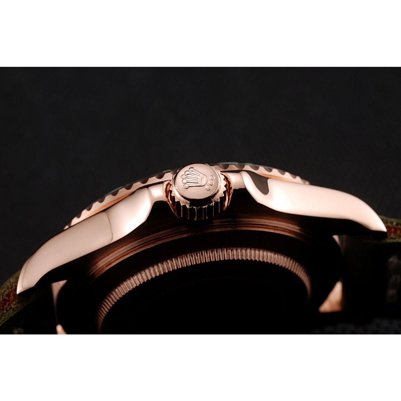 MiroTime Rolex Yacht Master Black Dial Green Bezel Rose Gold Case Green Leather Bracelet 1453862