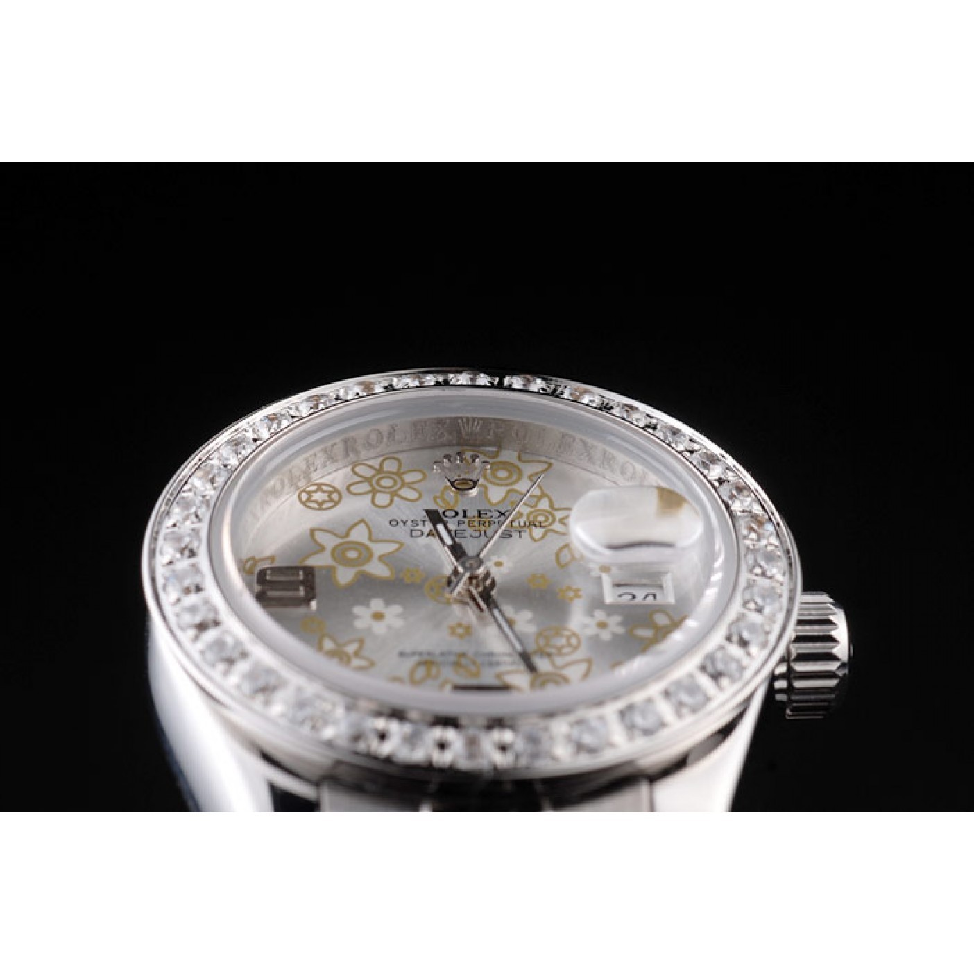 MiroTime Rolex Datejust Polished Stainless Steel Silver Flowers Dial Diamond Plated 98082