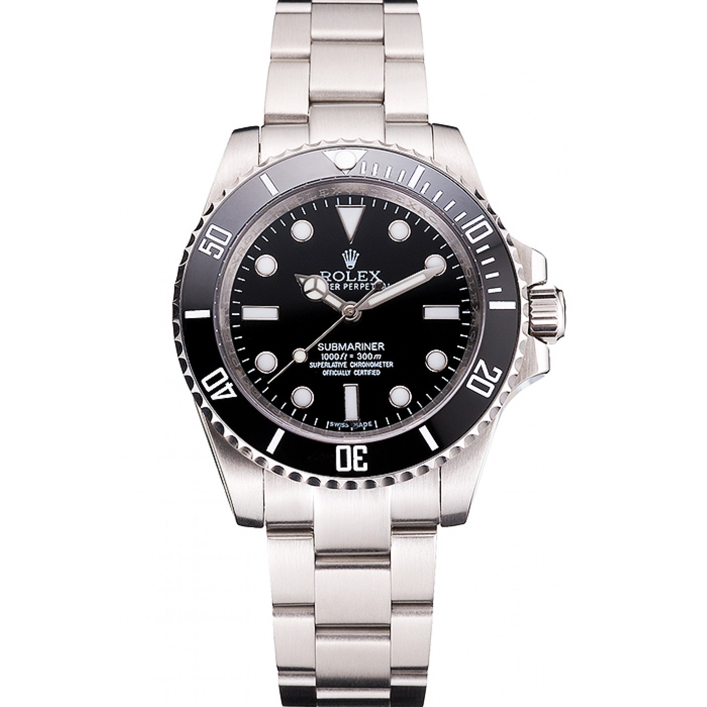 MiroTime Swiss Rolex Submariner No Date Black Dial And Bezel Stainless Steel Case And Bracelet