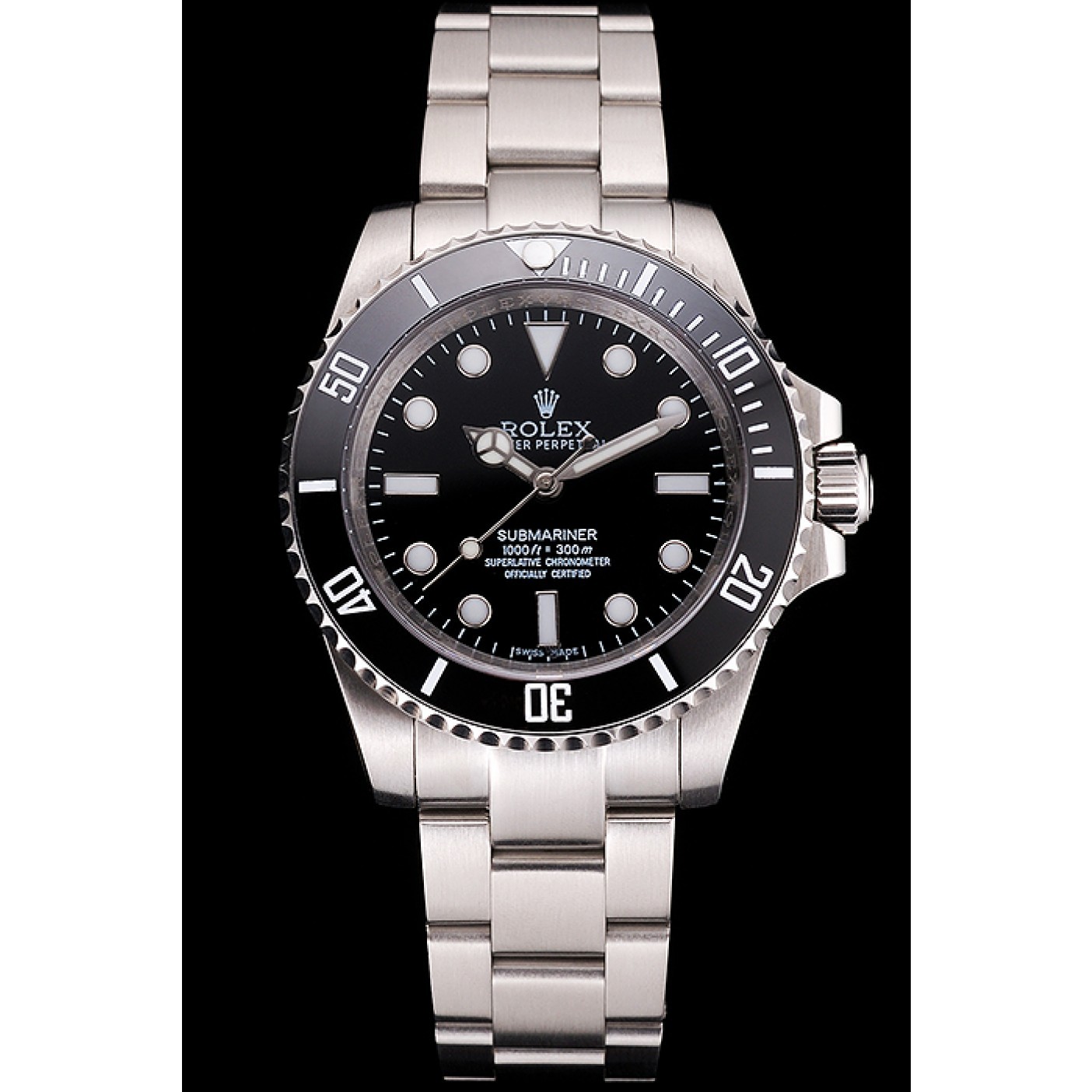 MiroTime Swiss Rolex Submariner No Date Black Dial And Bezel Stainless Steel Case And Bracelet
