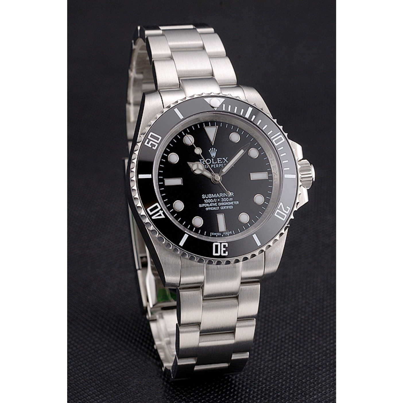 MiroTime Swiss Rolex Submariner No Date Black Dial And Bezel Stainless Steel Case And Bracelet