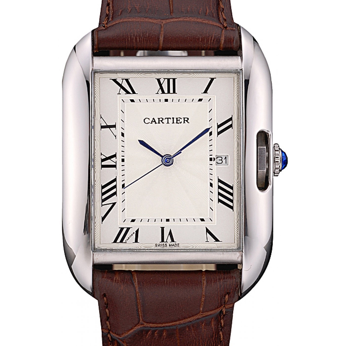 MiroTime Cartier Tank Anglaise 36mm White Dial Stainless Steel Case Brown Leather Bracelet