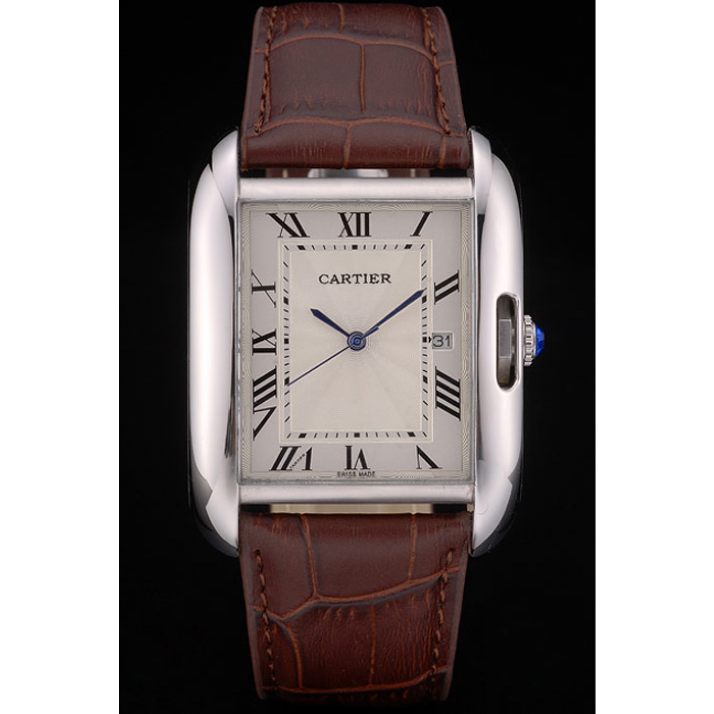MiroTime Cartier Tank Anglaise 36mm White Dial Stainless Steel Case Brown Leather Bracelet