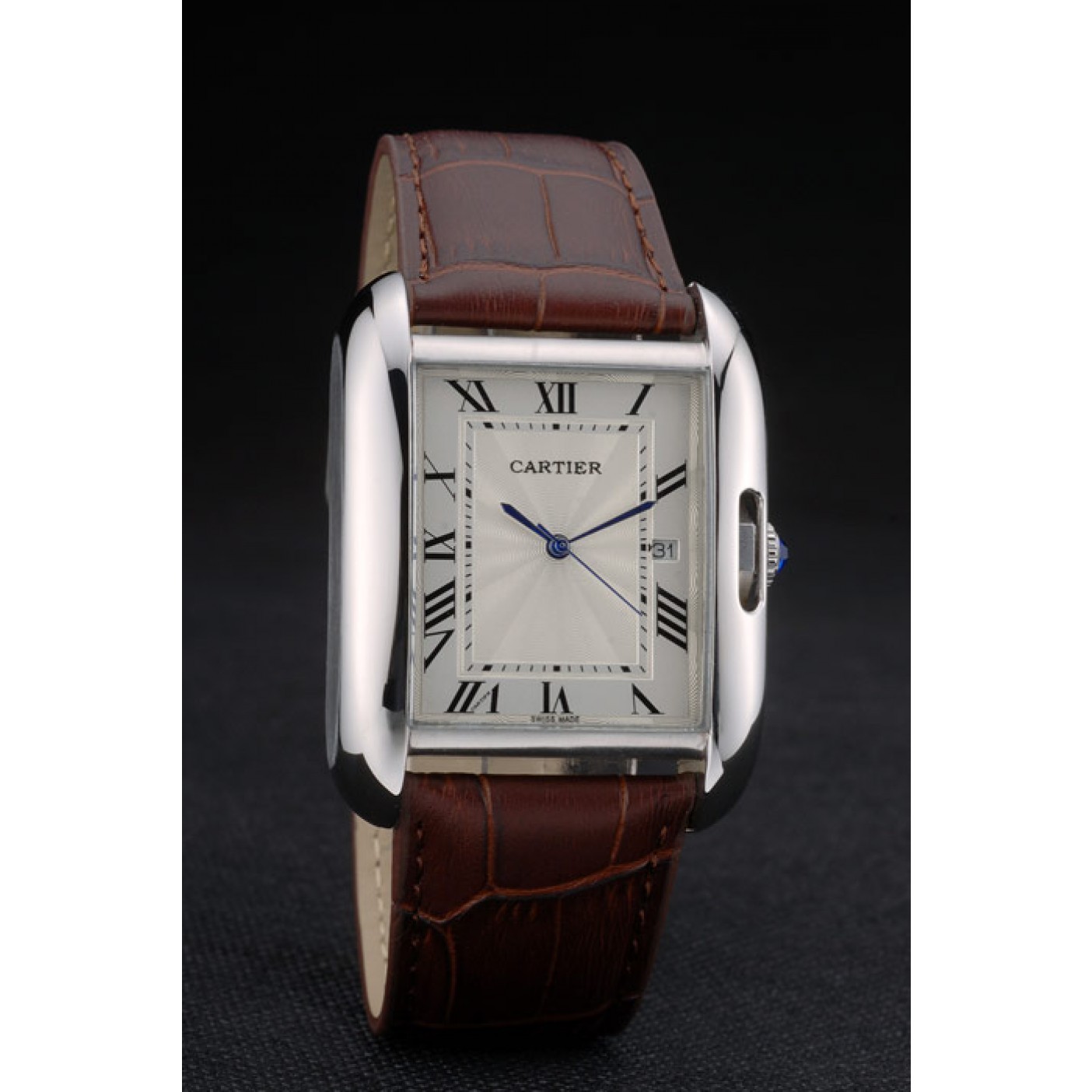MiroTime Cartier Tank Anglaise 36mm White Dial Stainless Steel Case Brown Leather Bracelet