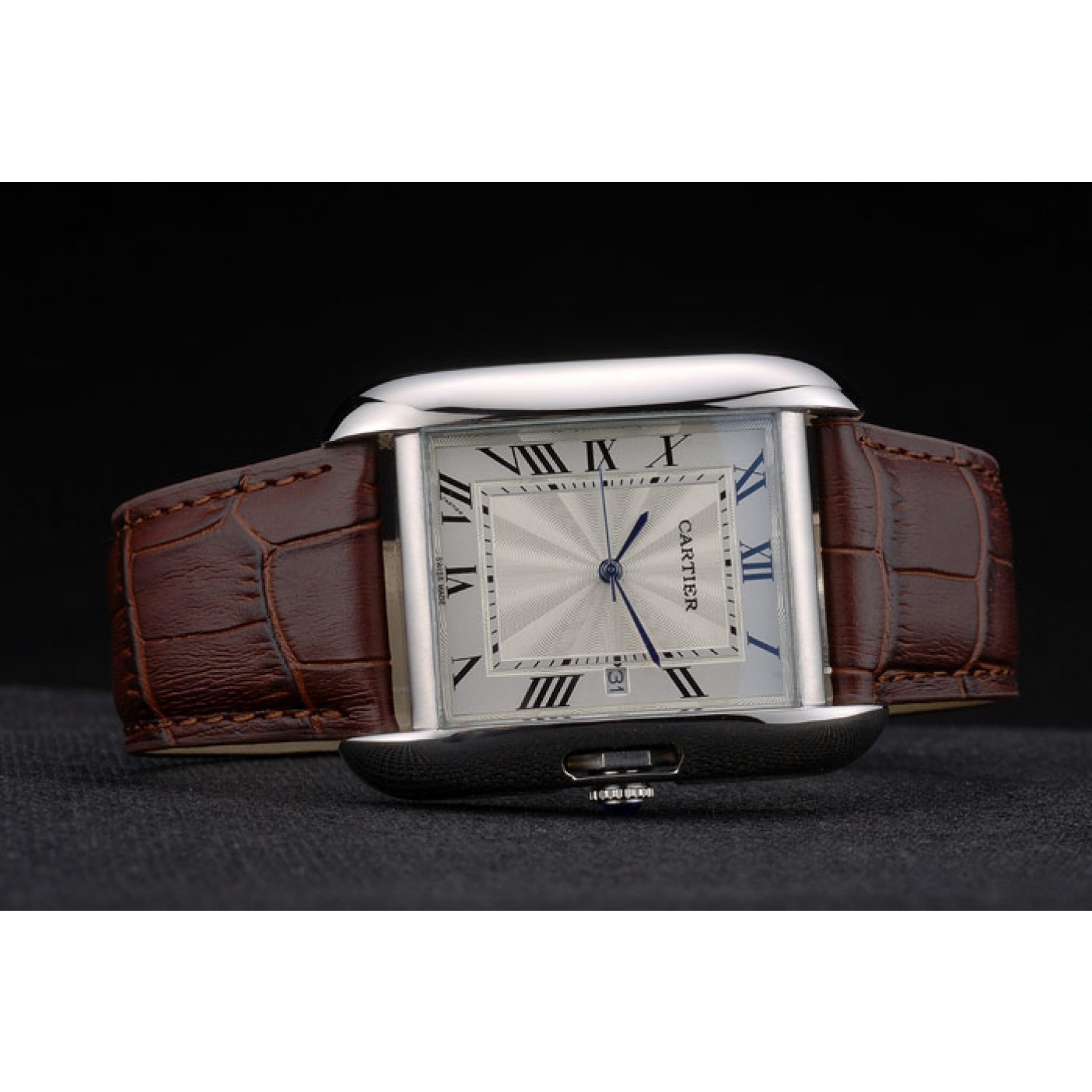 MiroTime Cartier Tank Anglaise 36mm White Dial Stainless Steel Case Brown Leather Bracelet