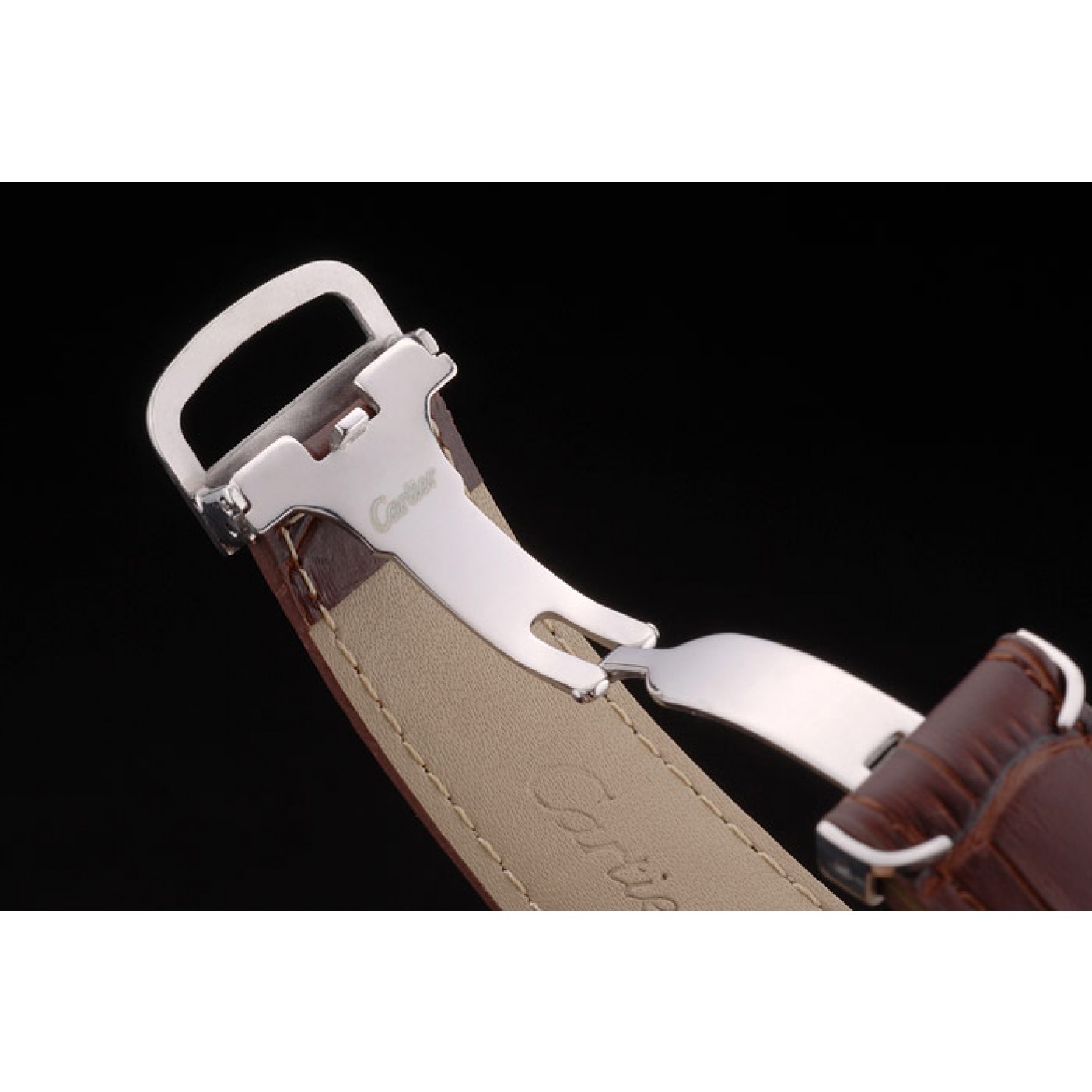 MiroTime Cartier Tank Anglaise 36mm White Dial Stainless Steel Case Brown Leather Bracelet