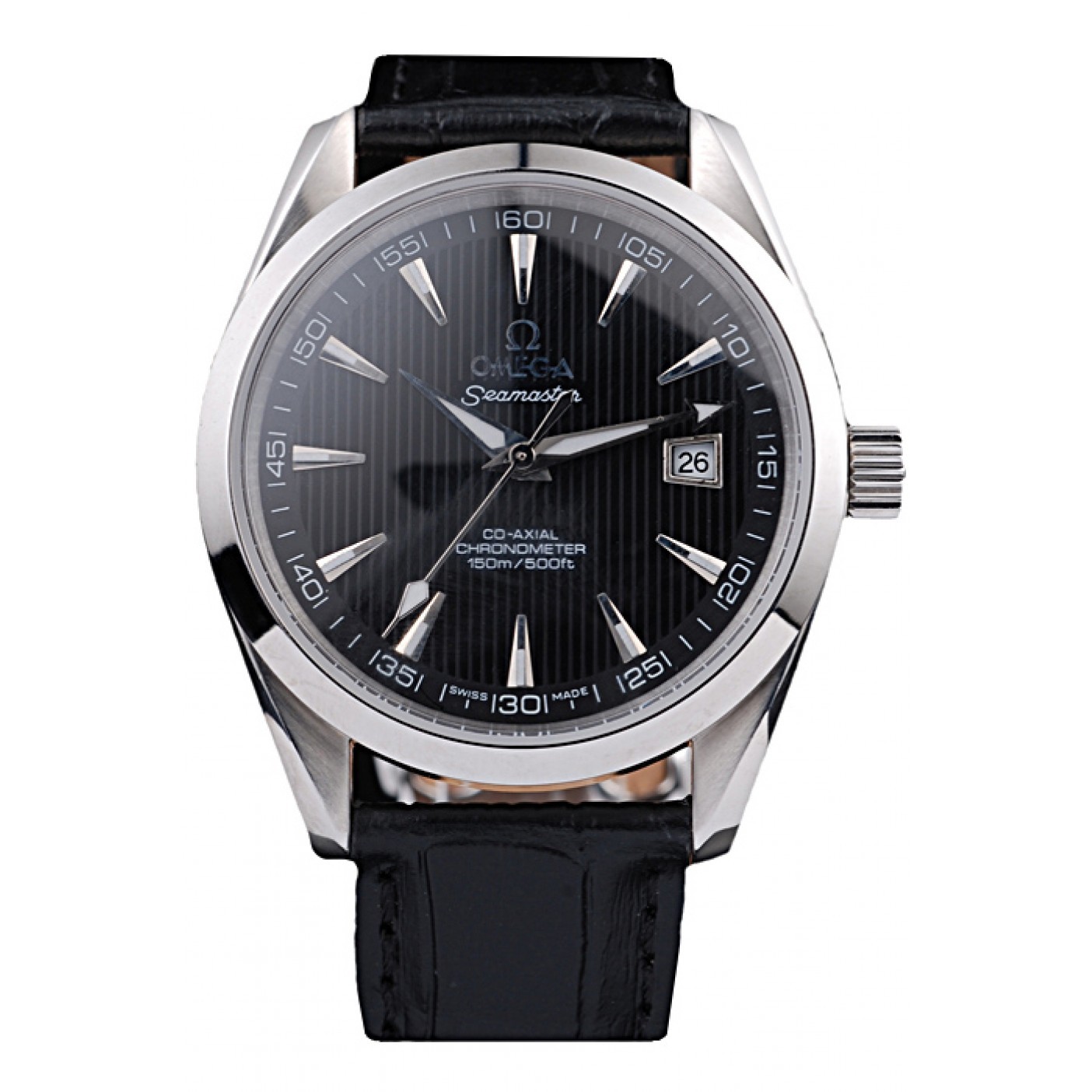 MiroTime Omega Swiss Seamaster Railmaster Black Strap Black Striped Dial