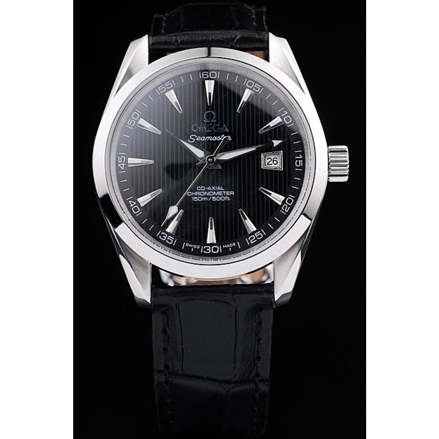 MiroTime Omega Swiss Seamaster Railmaster Black Strap Black Striped Dial