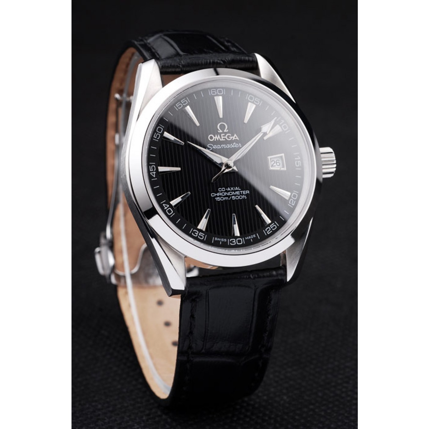 MiroTime Omega Swiss Seamaster Railmaster Black Strap Black Striped Dial