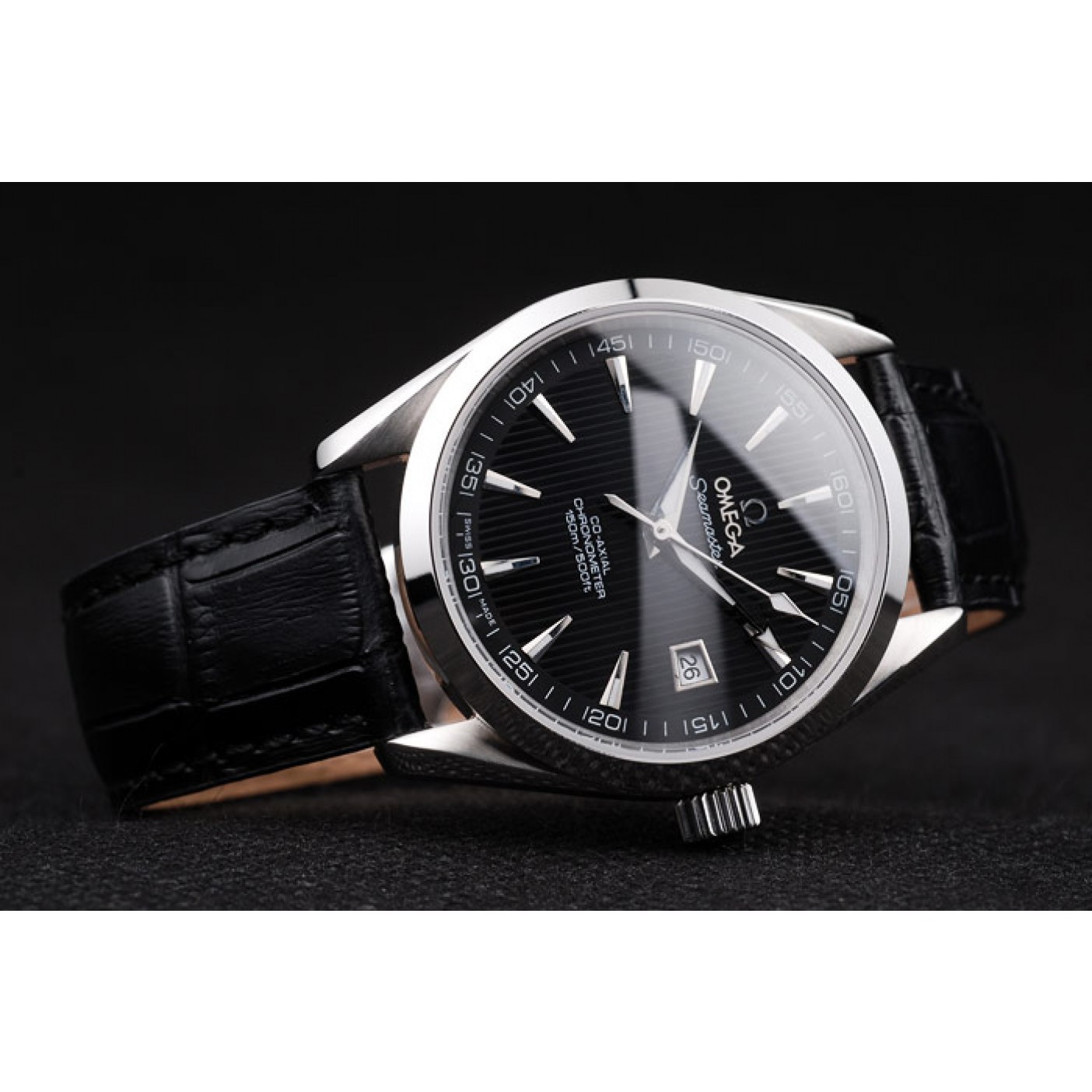 MiroTime Omega Swiss Seamaster Railmaster Black Strap Black Striped Dial