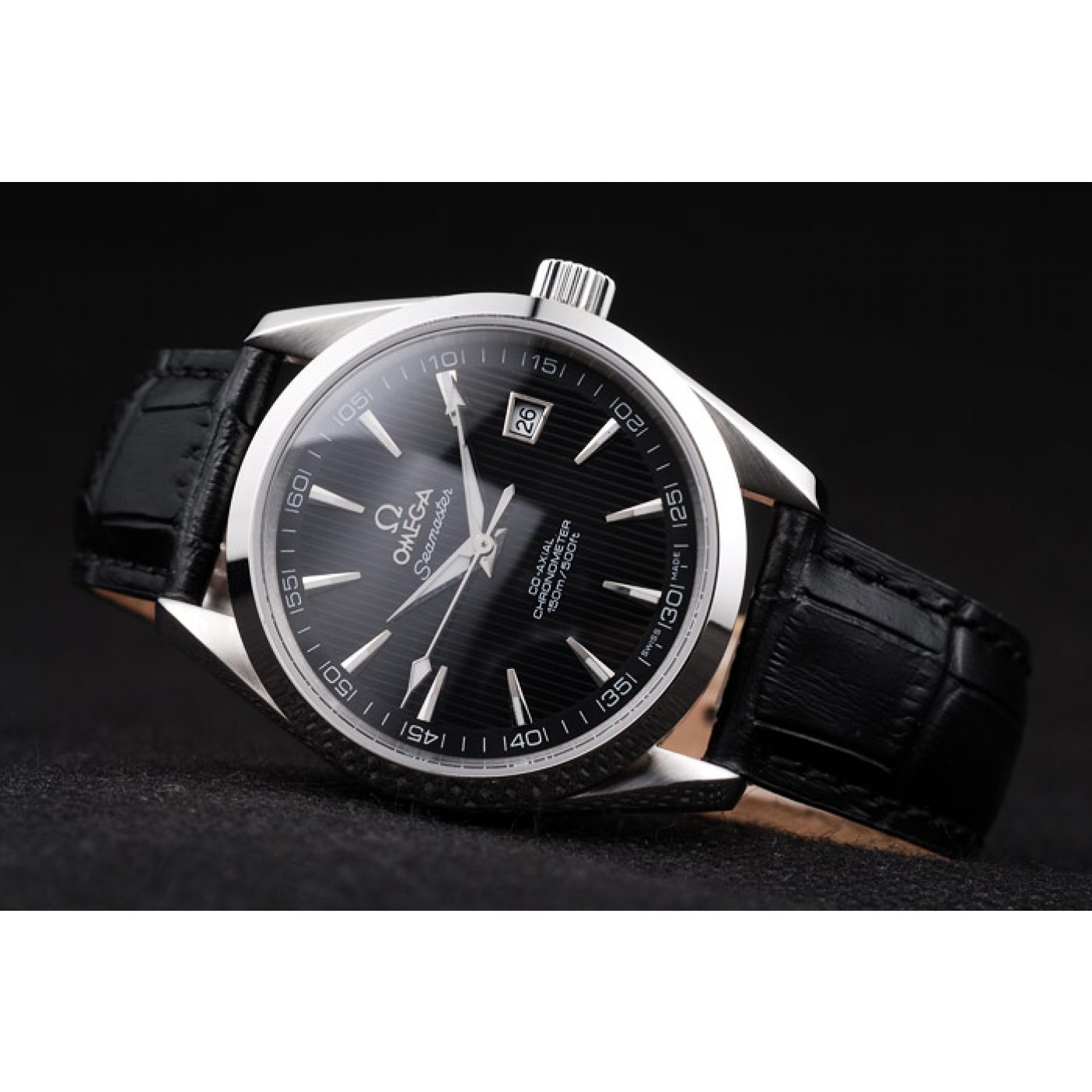 MiroTime Omega Swiss Seamaster Railmaster Black Strap Black Striped Dial