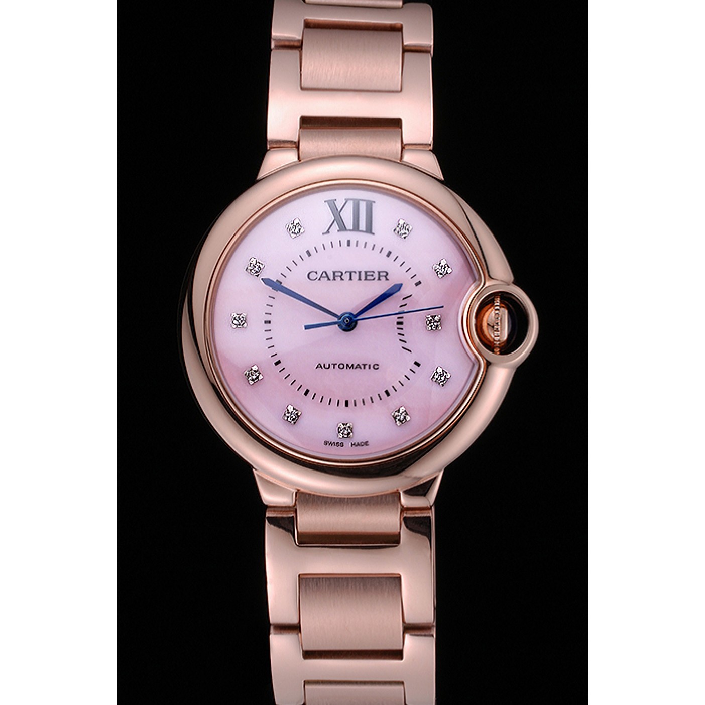 MiroTime Swiss Cartier Ballon Bleu de Cartier Pink Diamond Dial Gold Bracelet 622556