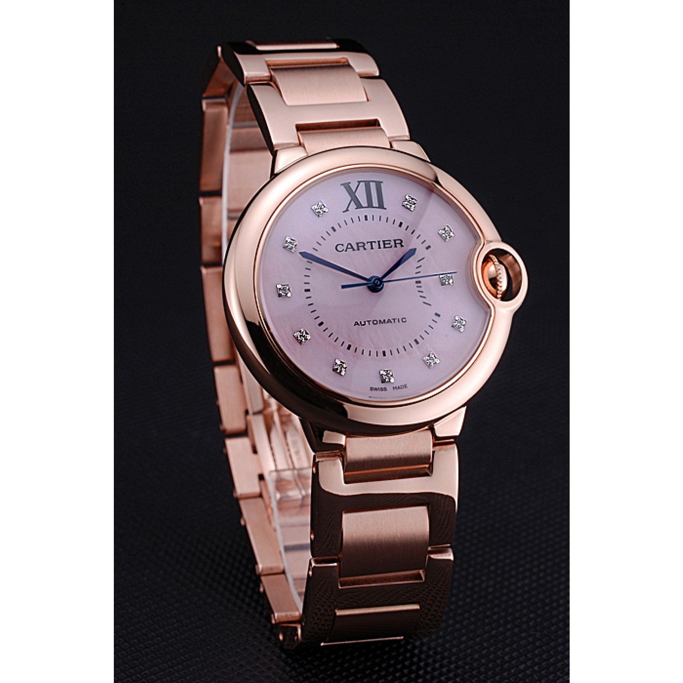 MiroTime Swiss Cartier Ballon Bleu de Cartier Pink Diamond Dial Gold Bracelet 622556
