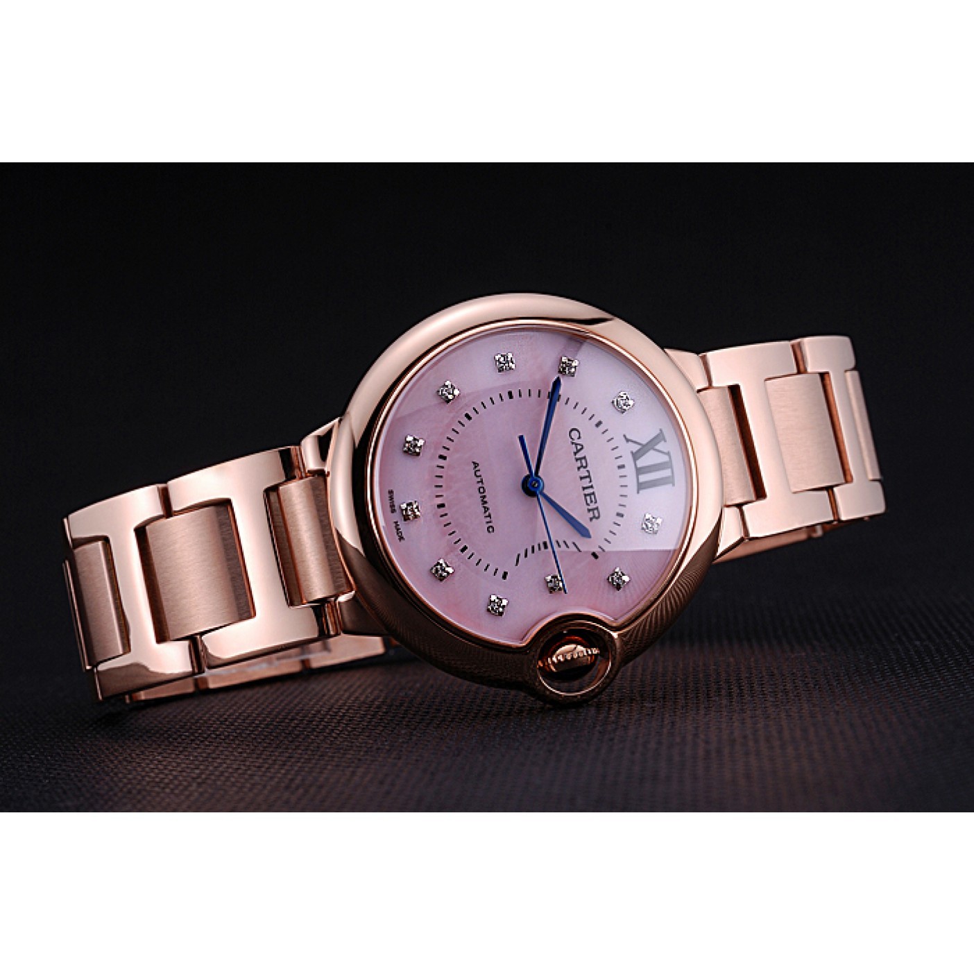 MiroTime Swiss Cartier Ballon Bleu de Cartier Pink Diamond Dial Gold Bracelet 622556
