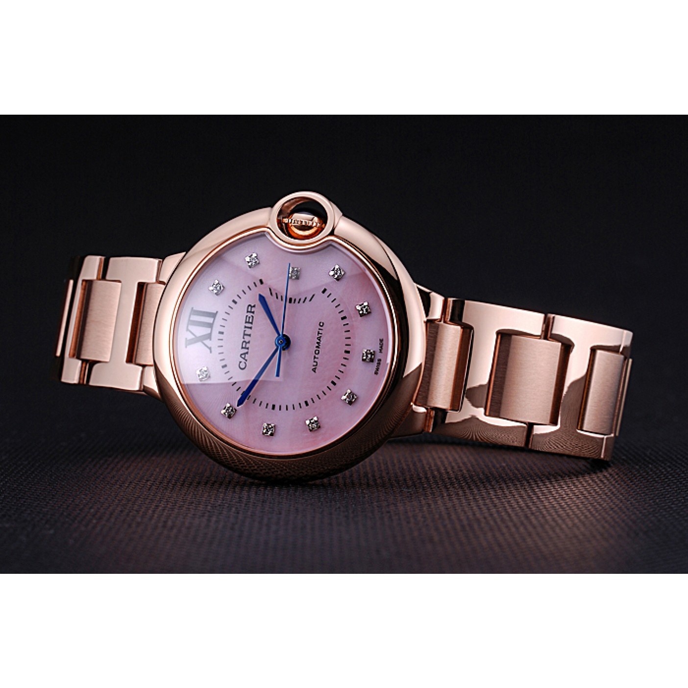 MiroTime Swiss Cartier Ballon Bleu de Cartier Pink Diamond Dial Gold Bracelet 622556