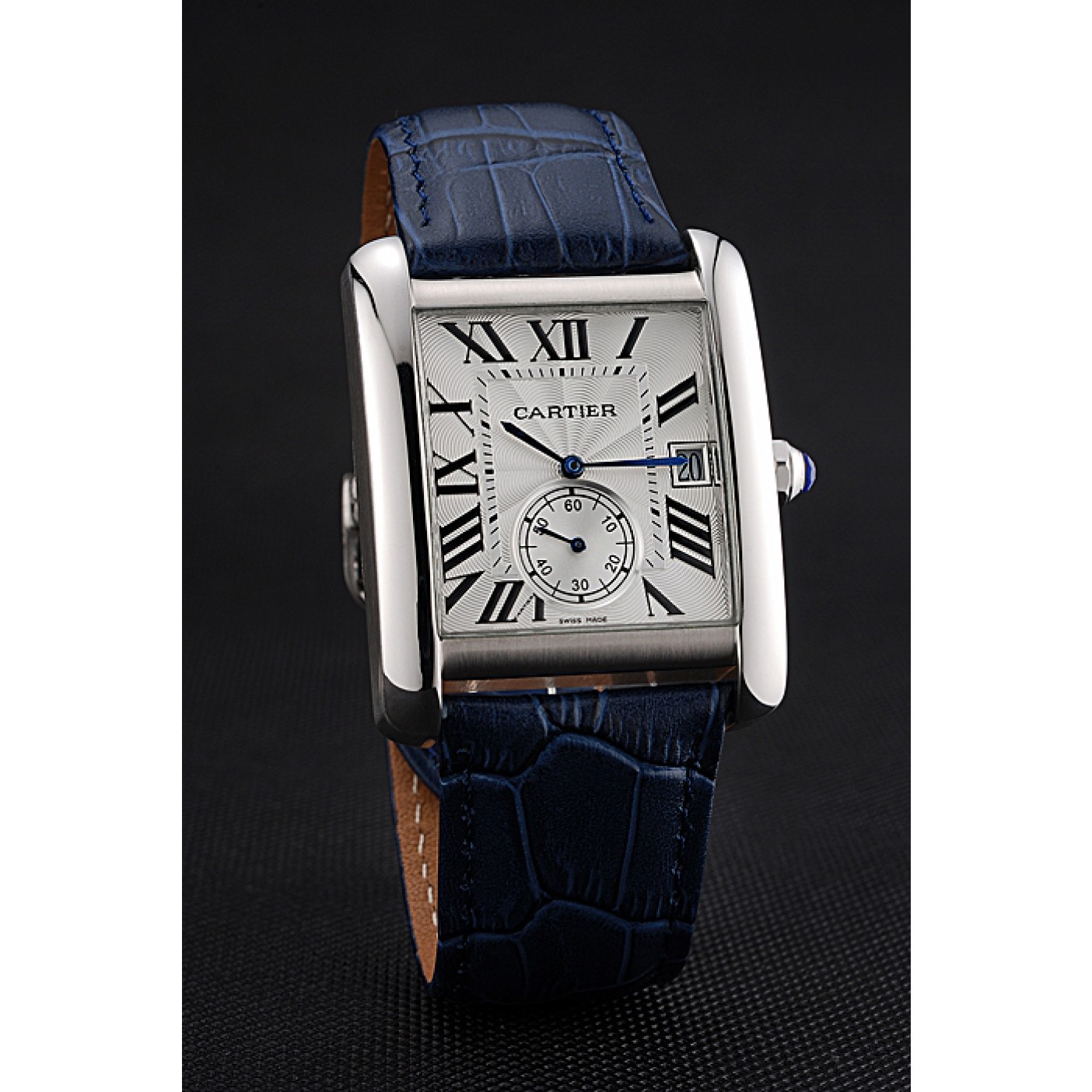 MiroTime Cartier Tank MC White Dial Stainless Steel Case Blue Leather Strap 622575