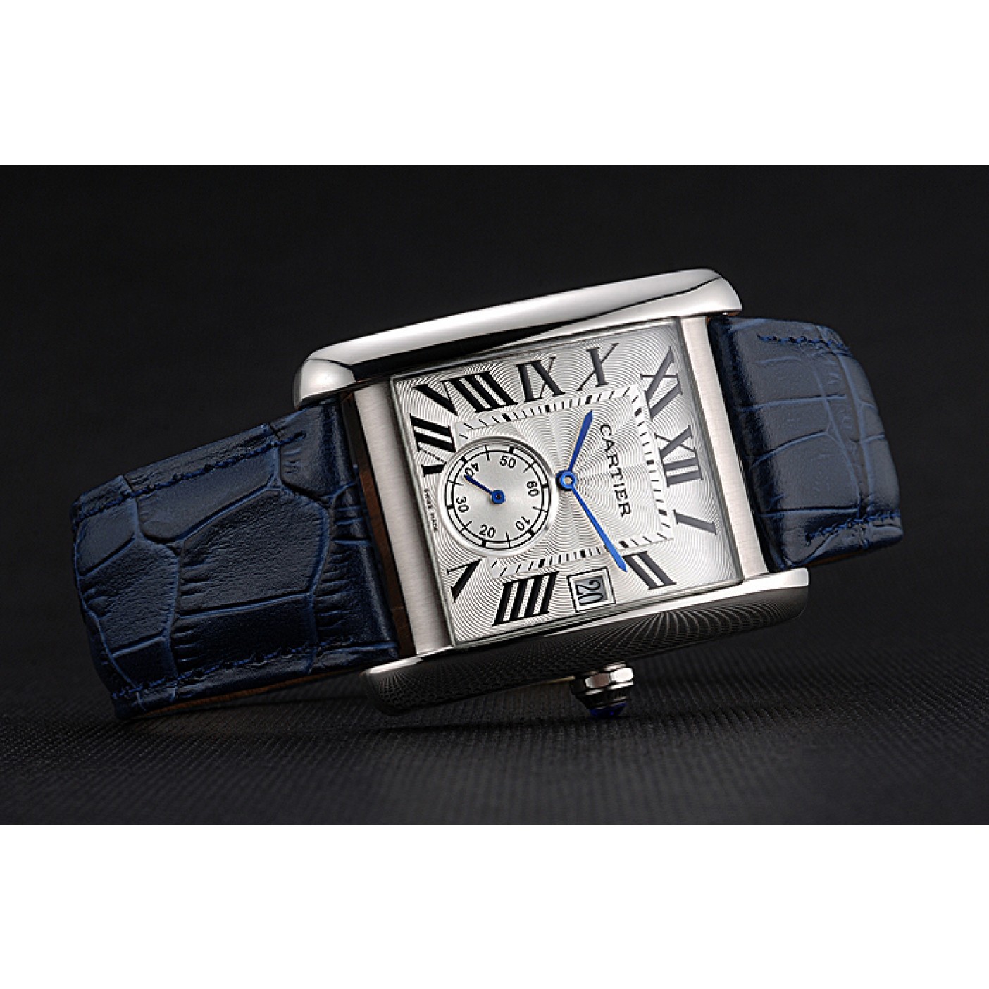 MiroTime Cartier Tank MC White Dial Stainless Steel Case Blue Leather Strap 622575