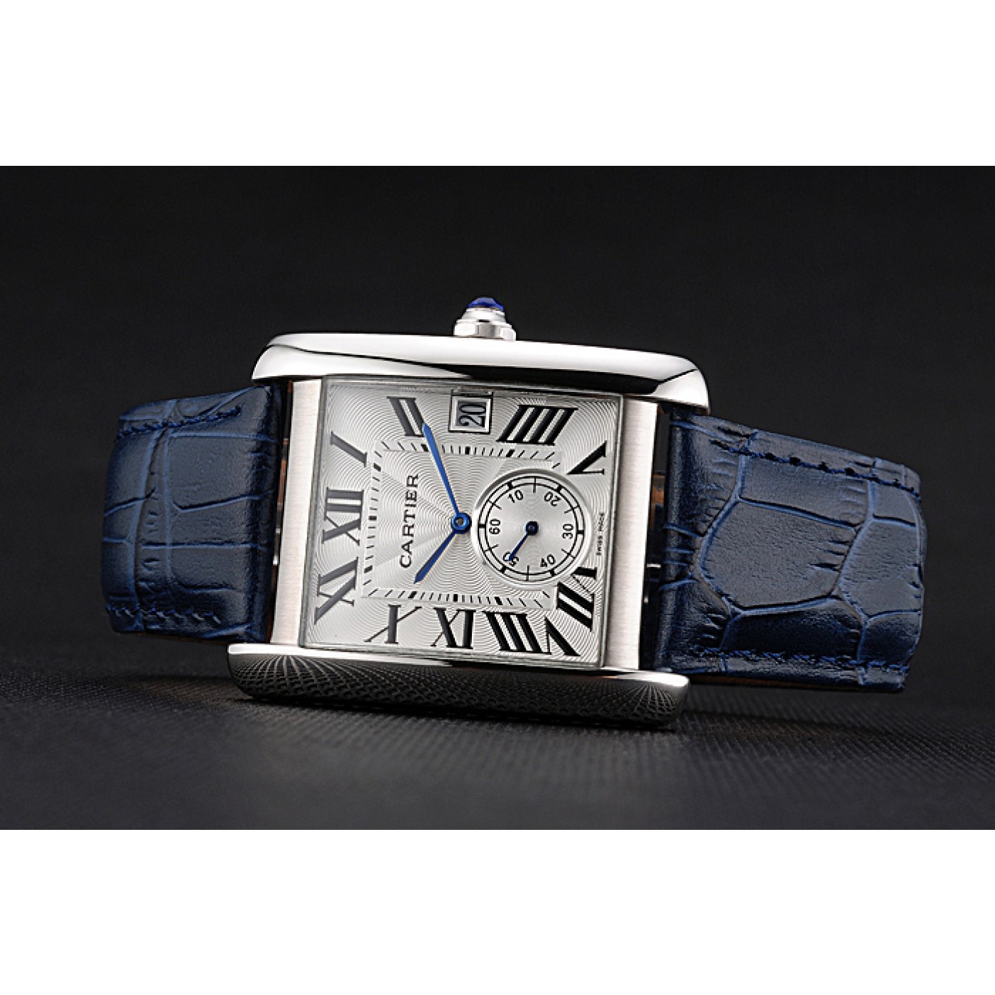 MiroTime Cartier Tank MC White Dial Stainless Steel Case Blue Leather Strap 622575
