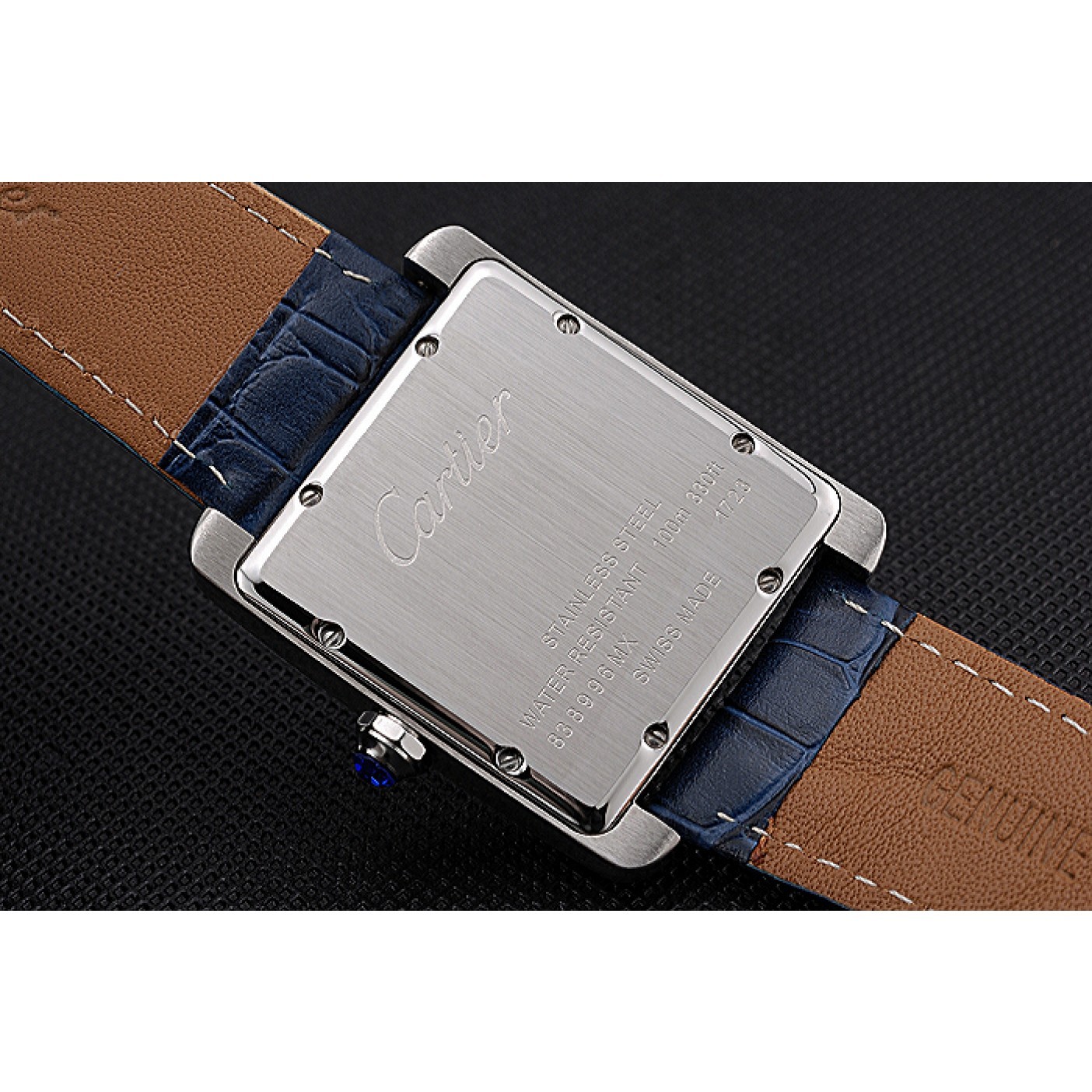 MiroTime Cartier Tank MC White Dial Stainless Steel Case Blue Leather Strap 622575