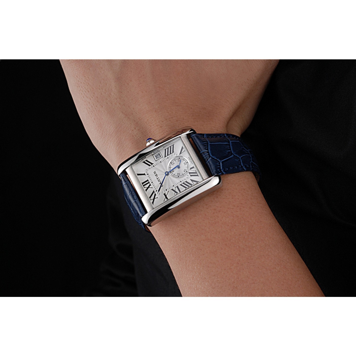 MiroTime Cartier Tank MC White Dial Stainless Steel Case Blue Leather Strap 622575