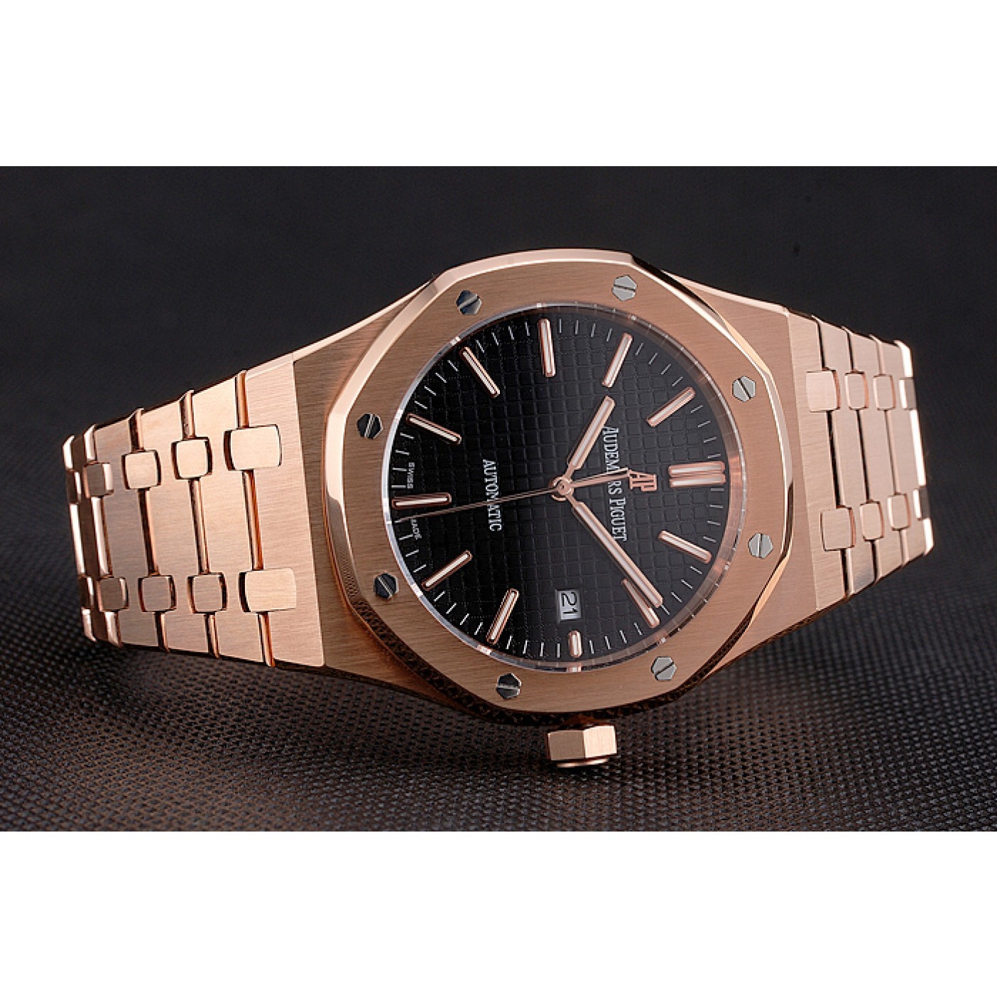 MiroTime Swiss Audemars Piguet Royal Oak Black Dial Rose Gold Case And Bracelet