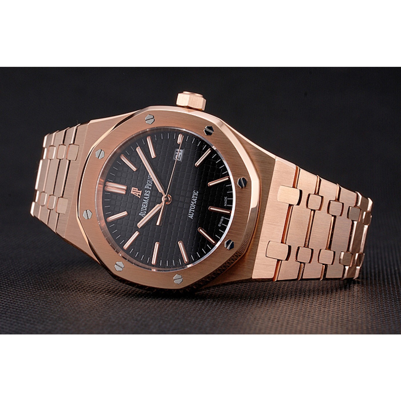 MiroTime Swiss Audemars Piguet Royal Oak Black Dial Rose Gold Case And Bracelet