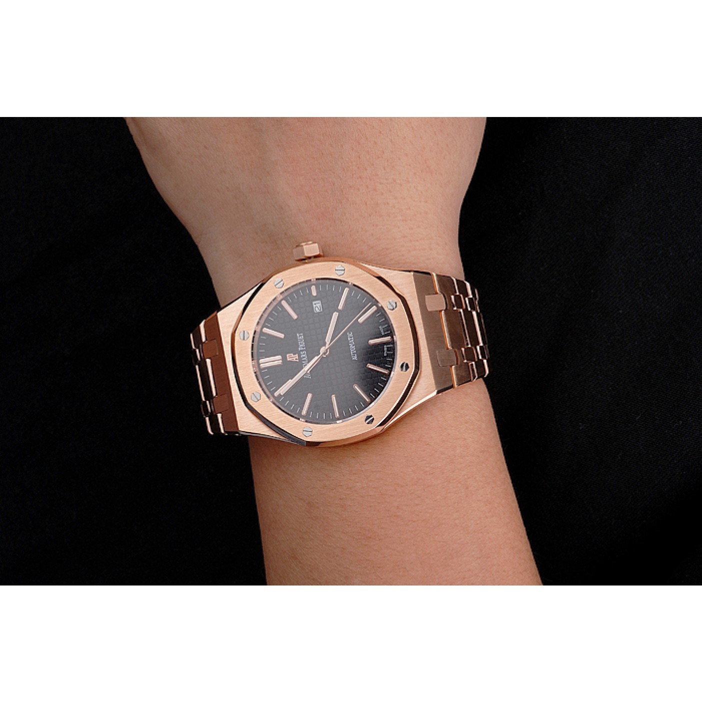 MiroTime Swiss Audemars Piguet Royal Oak Black Dial Rose Gold Case And Bracelet