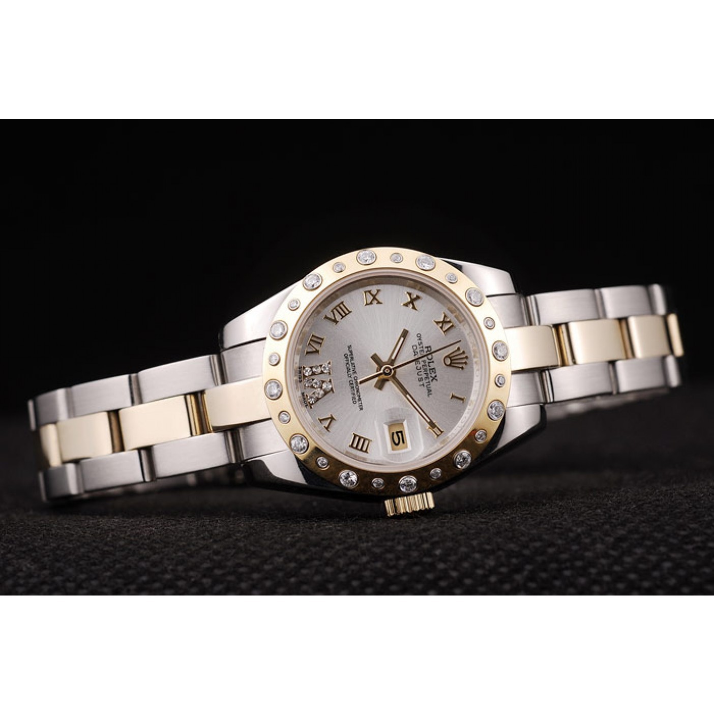 MiroTime Rolex DateJust Brushed Stainless Steel Case White Dial Diamond Plated