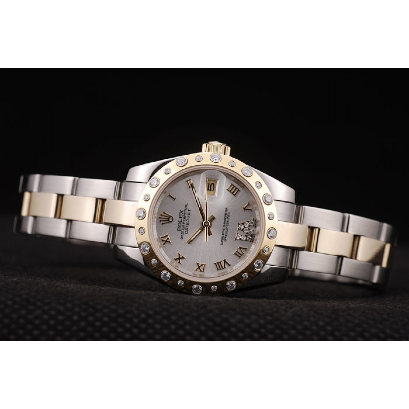 MiroTime Rolex DateJust Brushed Stainless Steel Case White Dial Diamond Plated