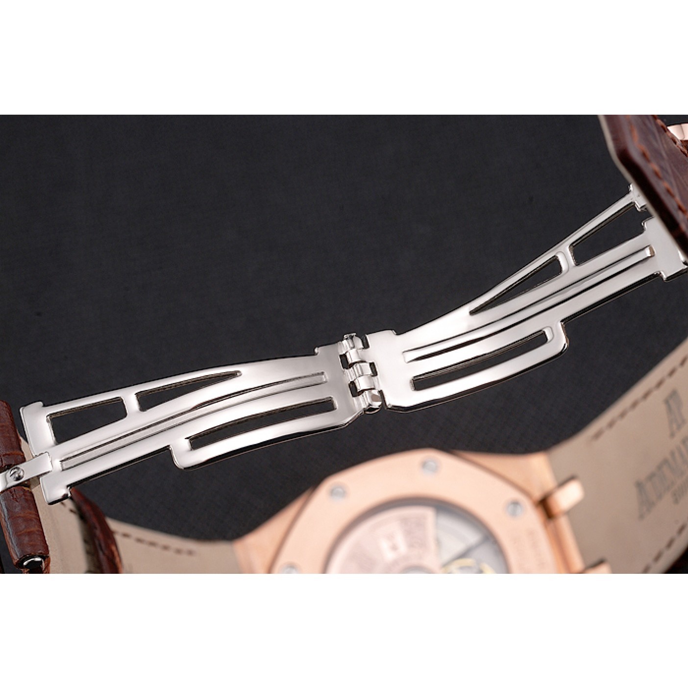 MiroTime Swiss Audemars Piguet Royal Oak White Dial Gold Case Brown Leather Strap