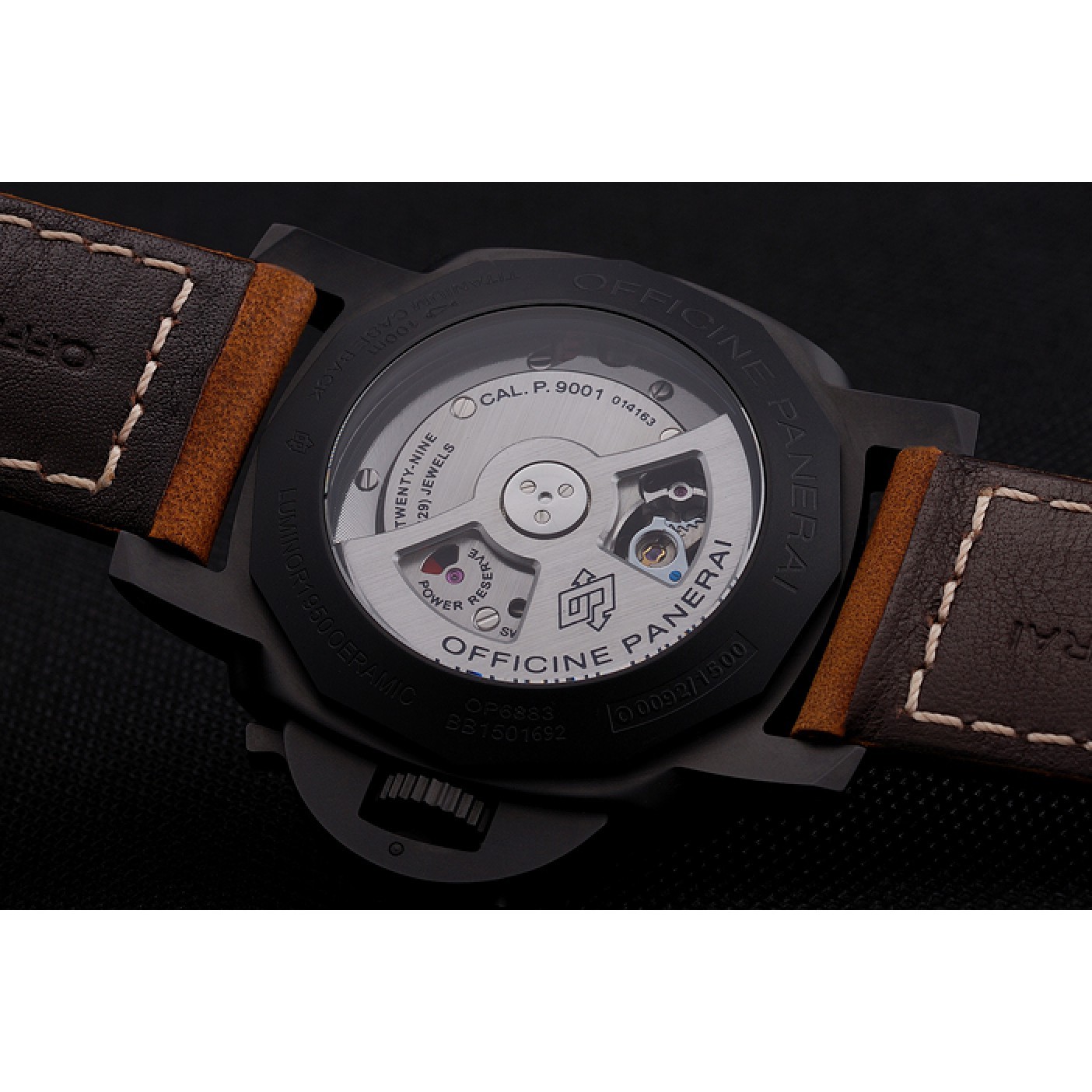 MiroTime Swiss Panerai Luminor GMT Ceraica Black Dial Black Case Brown Leather Strap