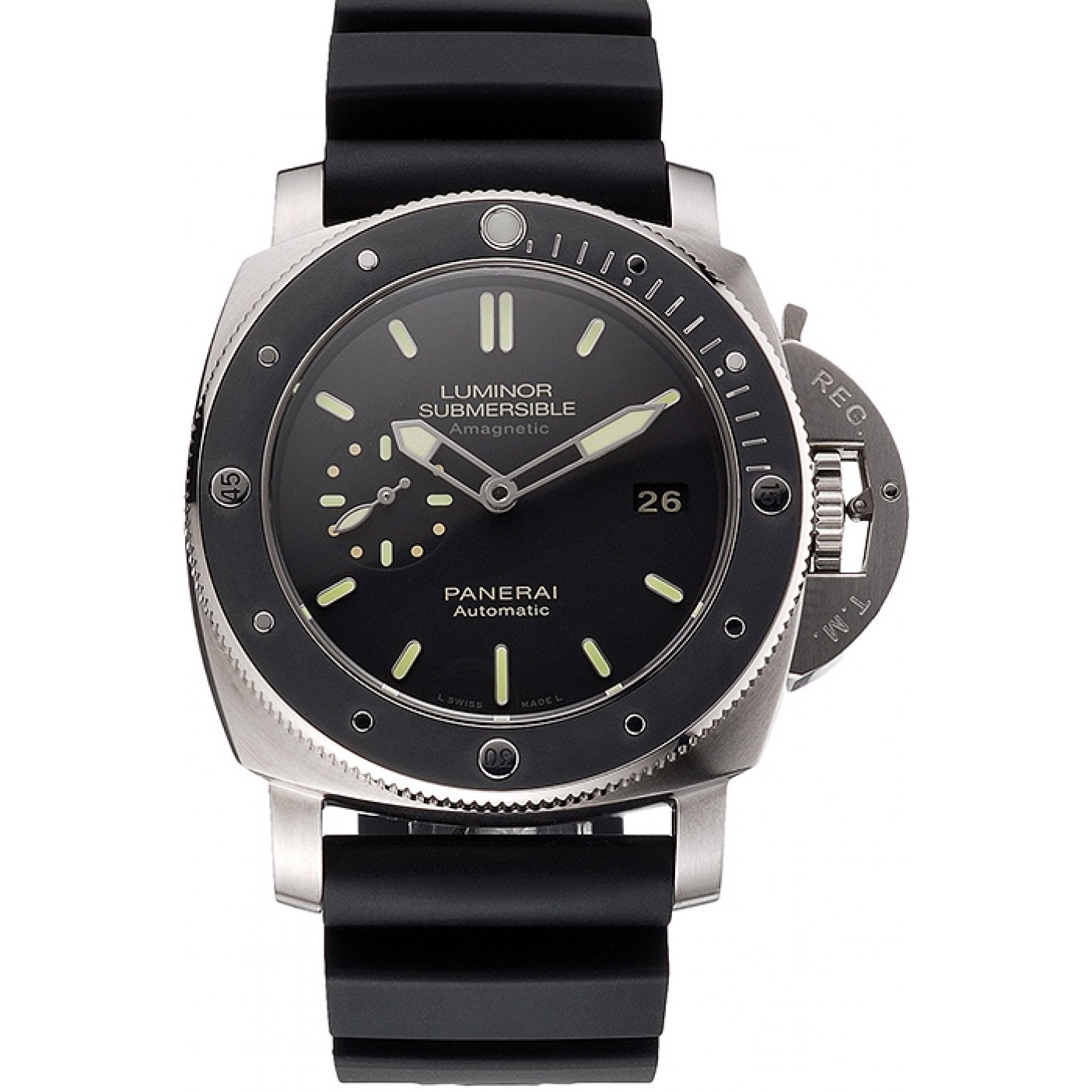 MiroTime Swiss Panerai Luminor Submersible Black Dial Stainless Steel Case Black Bezel Black Rubber Strap