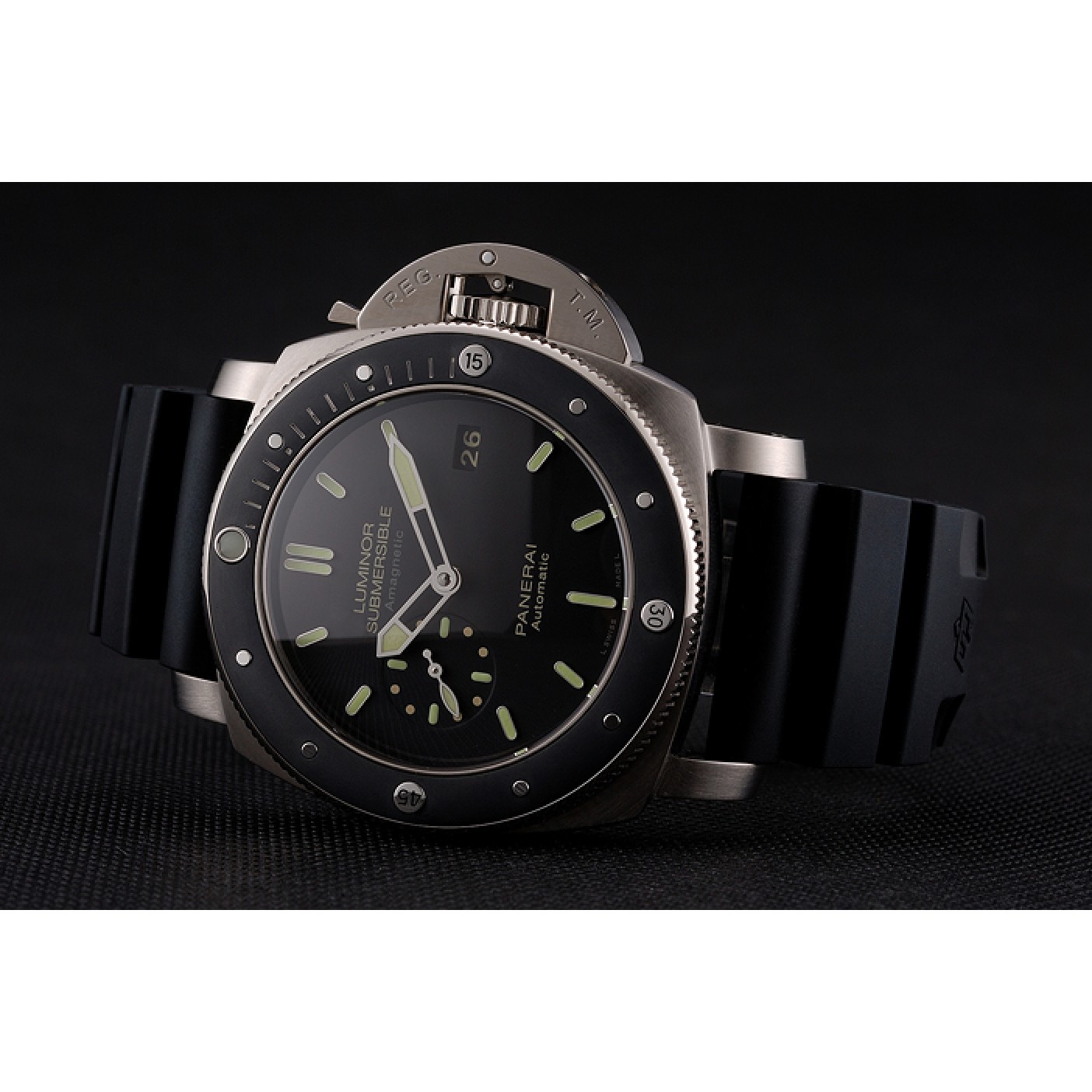 MiroTime Swiss Panerai Luminor Submersible Black Dial Stainless Steel Case Black Bezel Black Rubber Strap