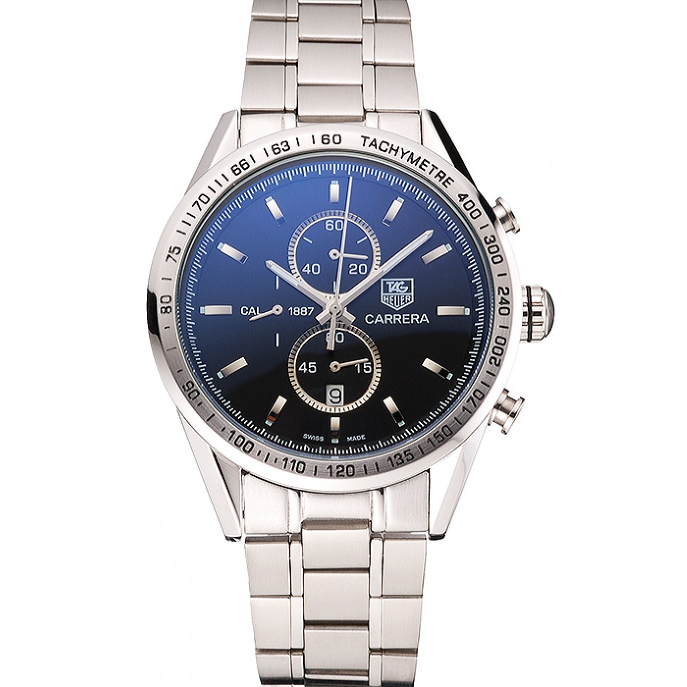 MiroTime Tag Heuer Carrera Tachymeter Bezel Black Dial Stainless Steel Strap